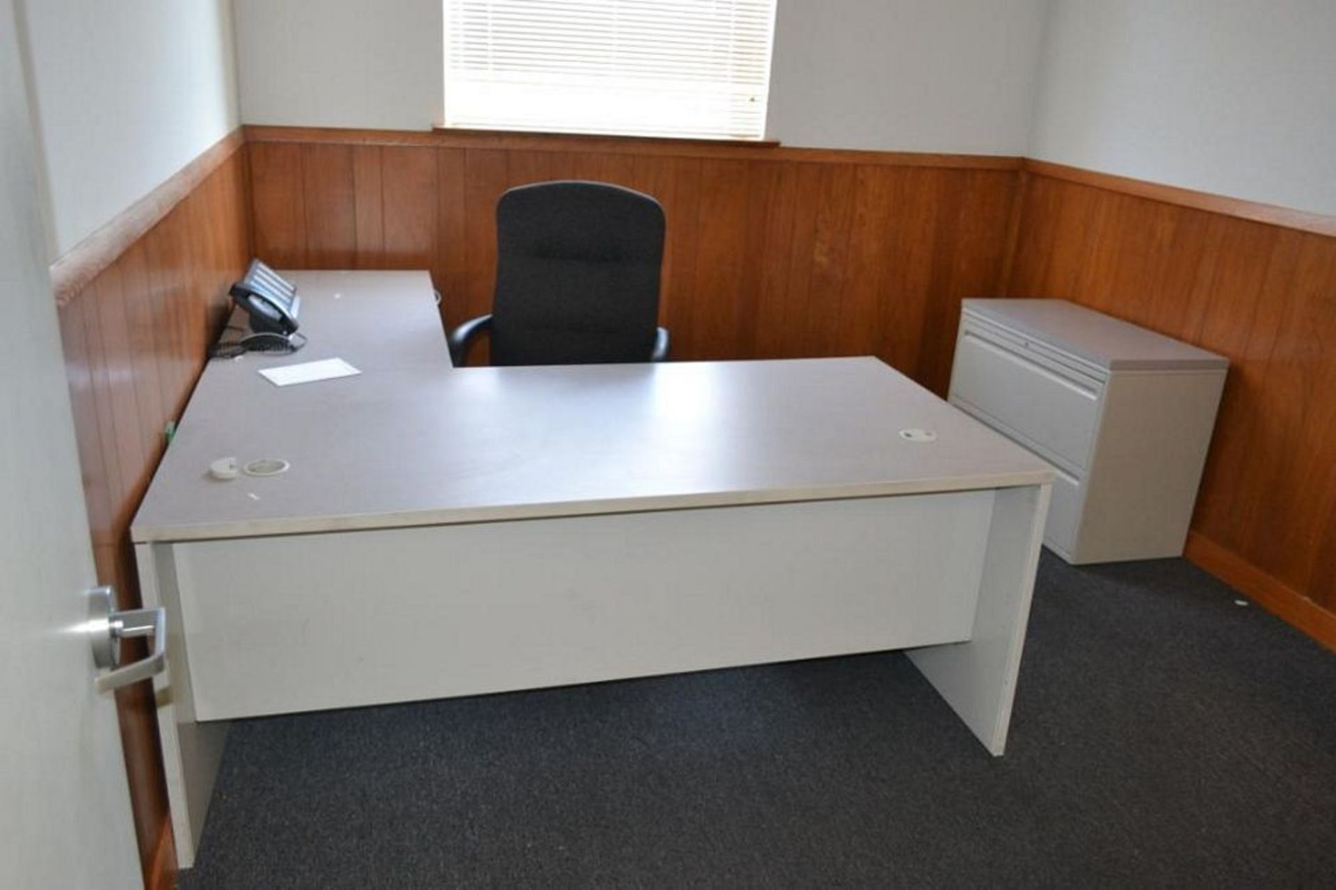 LOT: Contents of (2) Offices including (2) L-Shaped Desks, (2) File Cabinets, (5) Chairs - Image 4 of 4