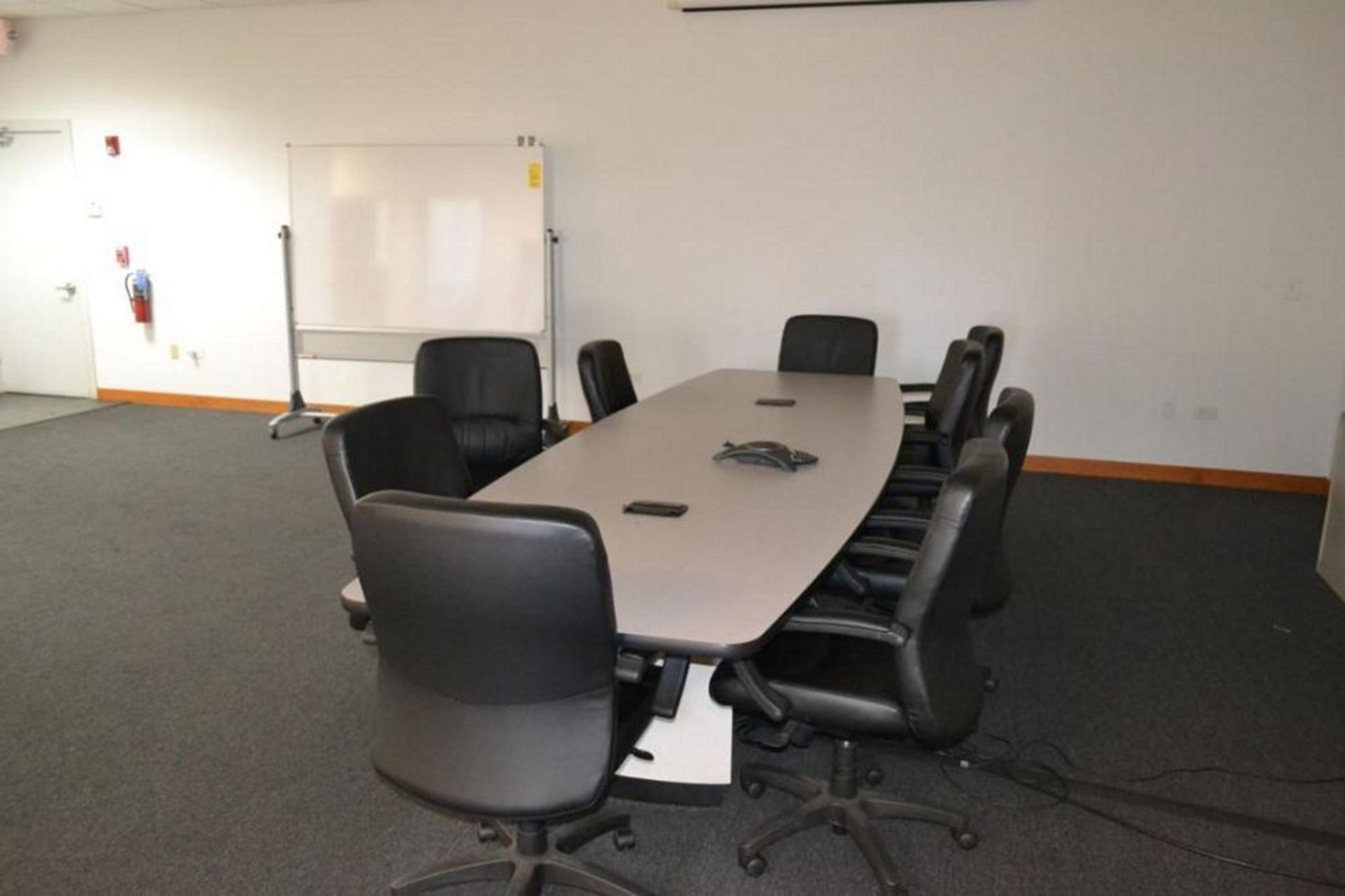 LOT: 12 ft. x 4 ft. Conference Table with (9) Executive Chairs, White Board, (5) File Cabinets, Kitc