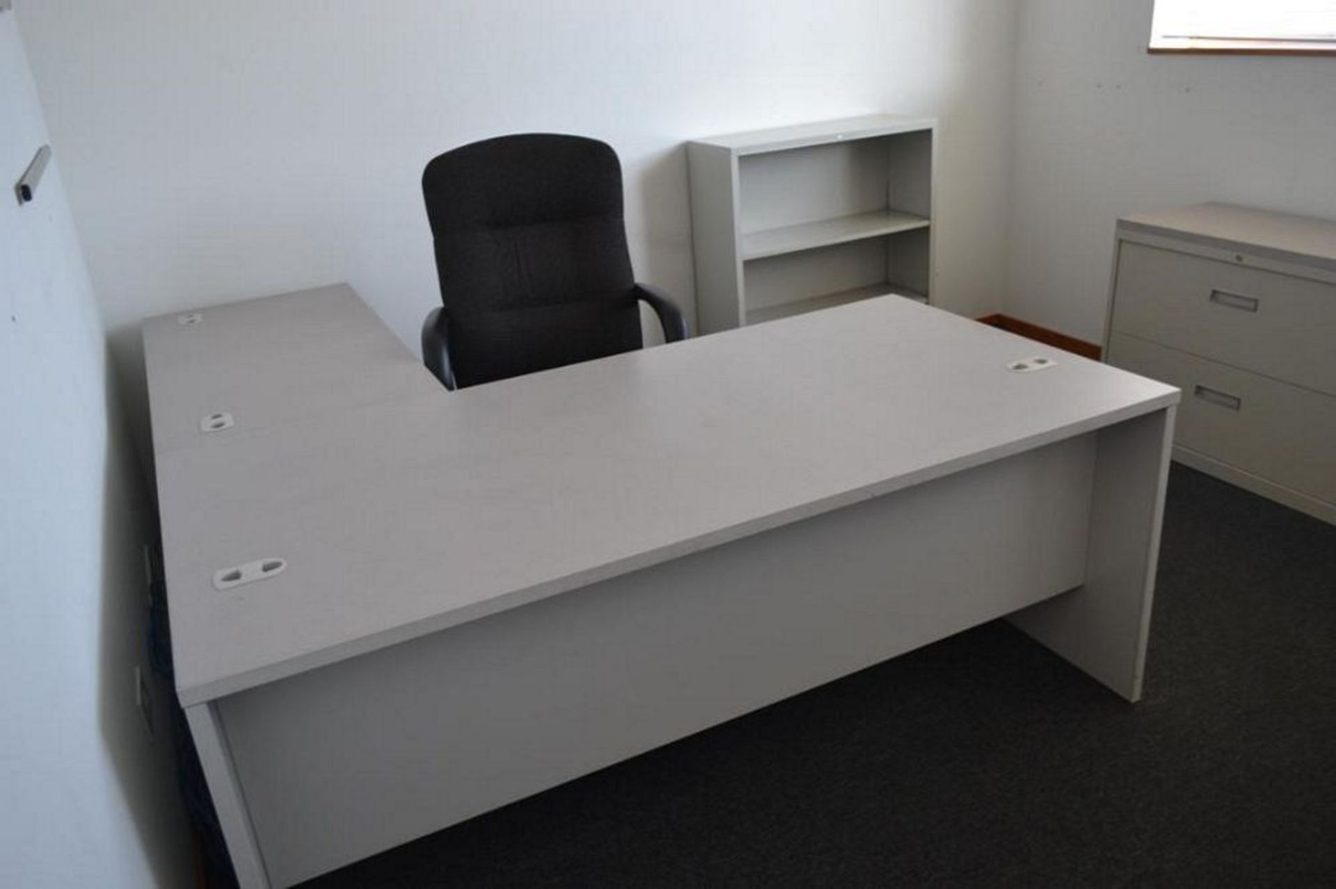 LOT: Contents of (3) Offices including (3) L-Shaped Desks, (3) File Cabinets, (9) Assorted Chairs - Image 5 of 7
