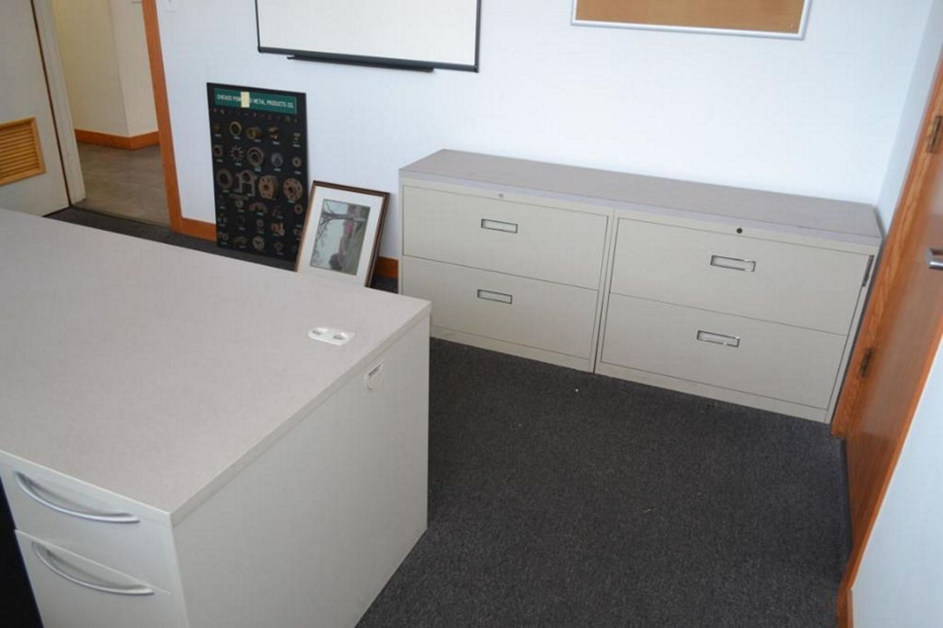 LOT: Contents of (2) Offices including (2) L-Shaped Desks, (2) File Cabinets, (5) Chairs