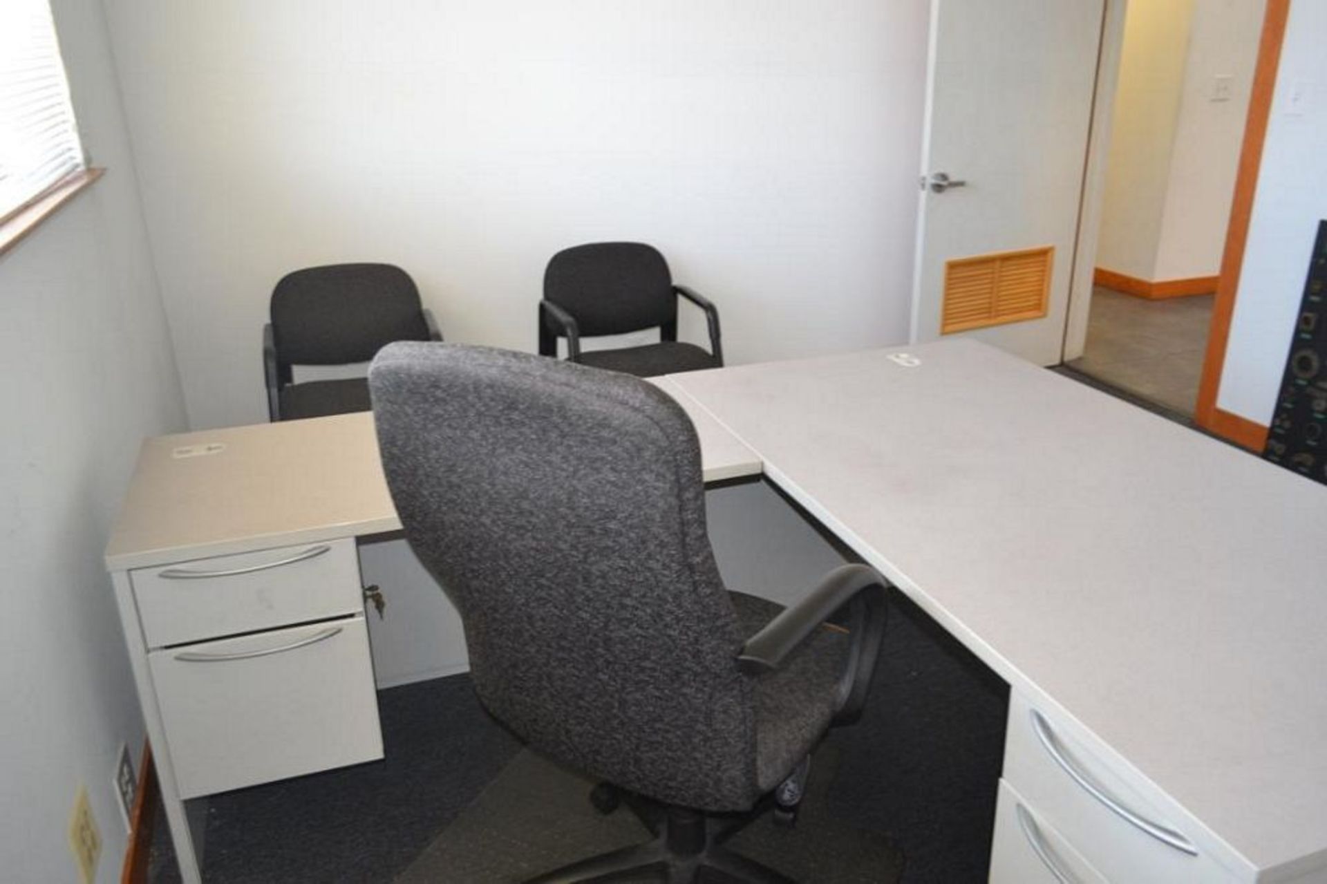 LOT: Contents of (2) Offices including (2) L-Shaped Desks, (2) File Cabinets, (5) Chairs - Image 2 of 4