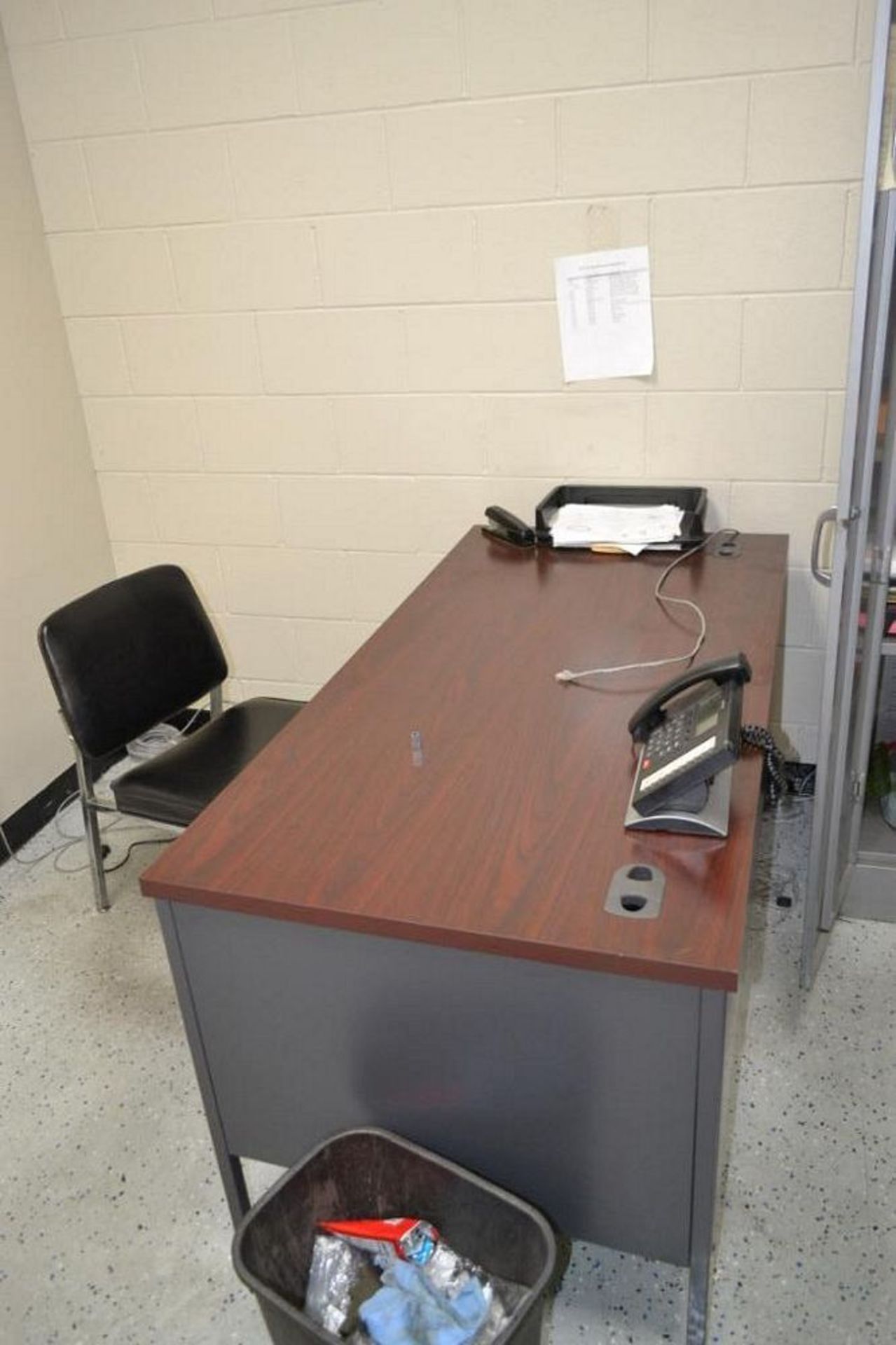 LOT: (2) Desks, (2) Chairs, Steel Cabinet with Office Supplies - Image 2 of 3