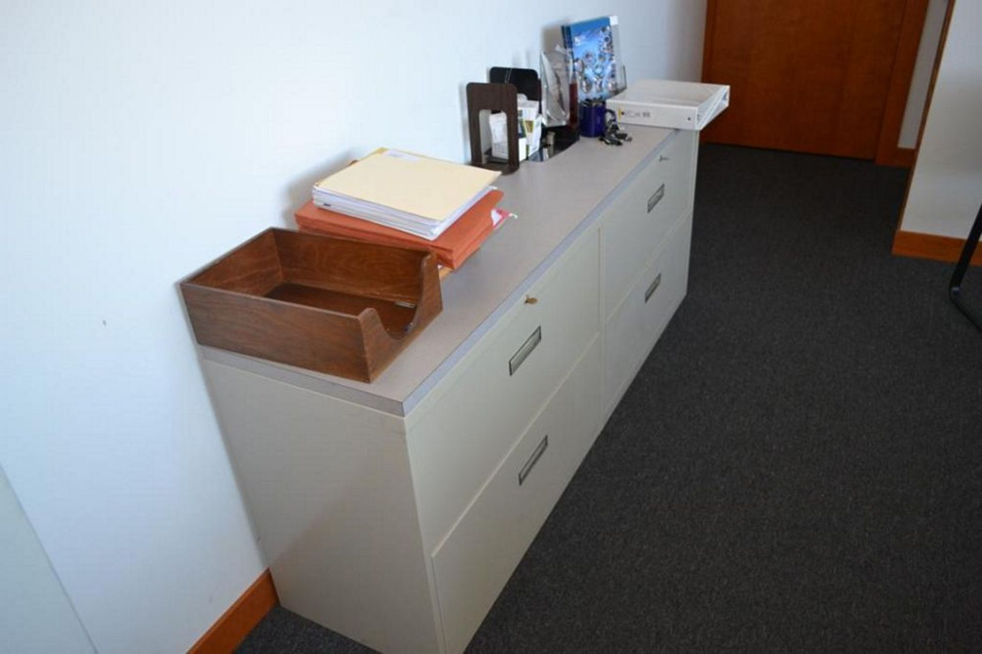 LOT: Contents of (3) Offices including (3) L-Shaped Desks, (3) File Cabinets, (9) Assorted Chairs