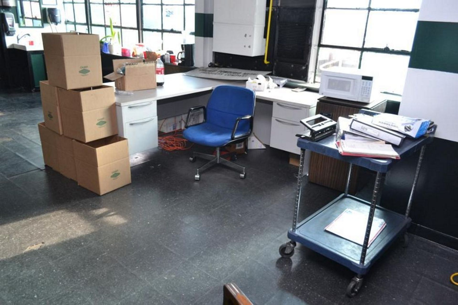 LOT: Contents of Upper Office including (2) 9-Drawer Tooling Cabinets, (3) Desks, (5) Chairs (no ele - Image 2 of 5