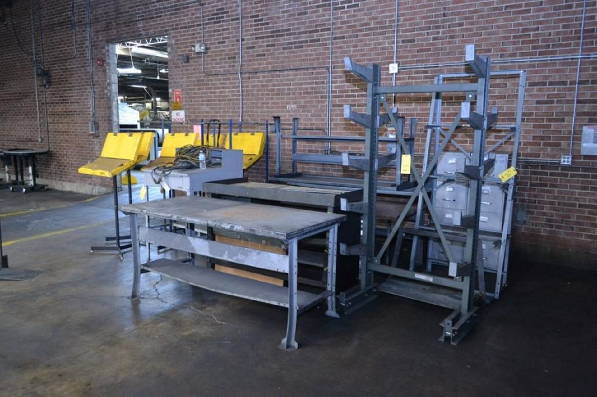 LOT: (4) Work Benches, Double-Side Cantilever Rack, Foremans Desk, (6) QualTek Work Stations