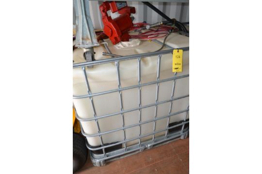 LOT: (2) Assorted Liquid Shipping Totes with Fill-Rite Electric Pump & Hose