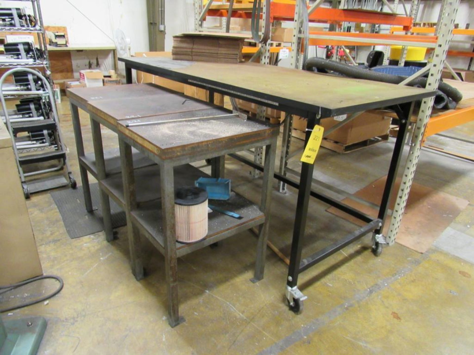 LOT: (1) 36 in. x 84 in. 4-Wheel Work Bench, (3) 18 in. x 24 in. Wood Top Work Bench, (1) 21 in. x 6