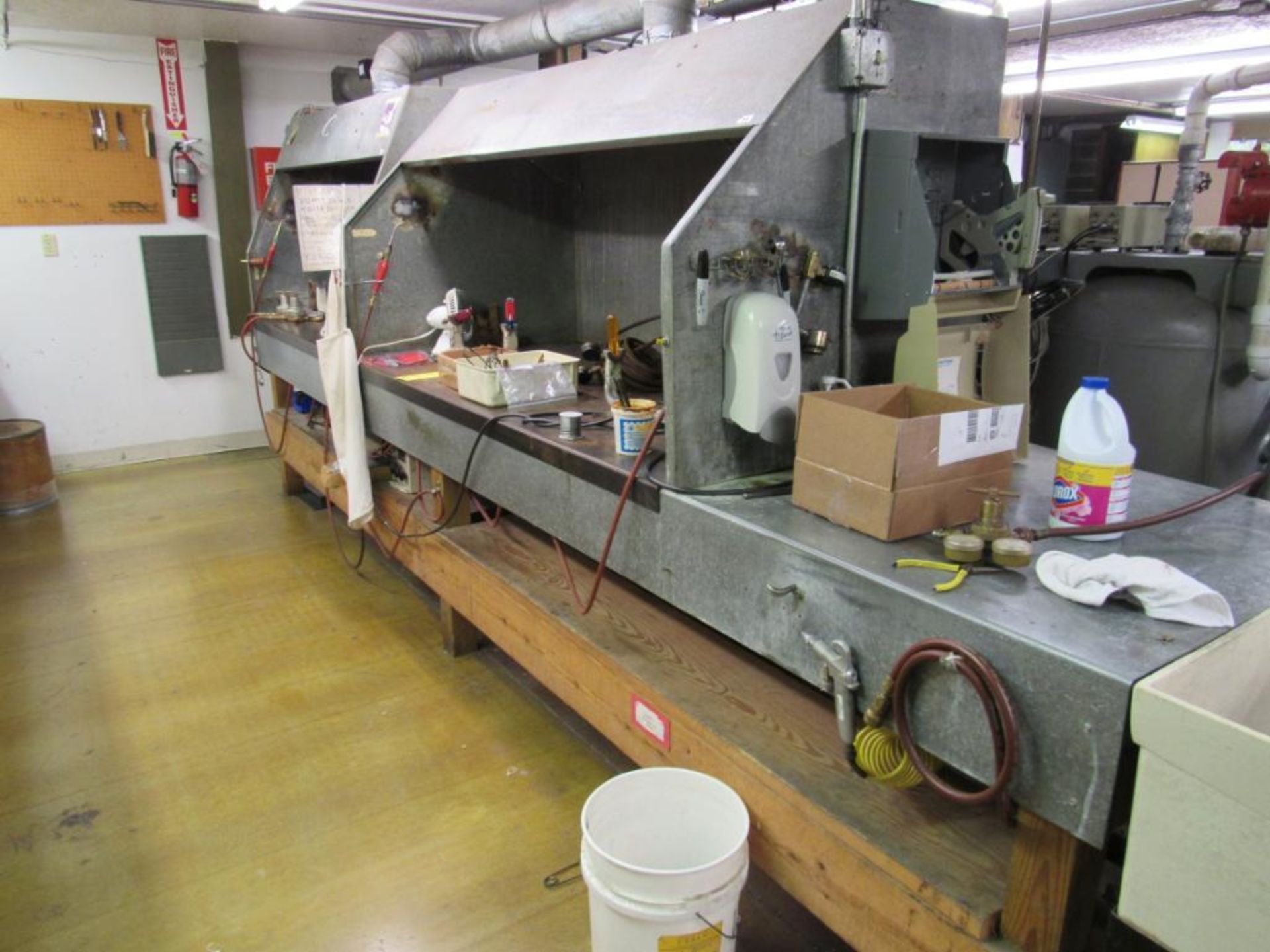 LOT: (1) 36 in. x 169 in. Wood Work Bench with (2) Soldering Stations (Area H)