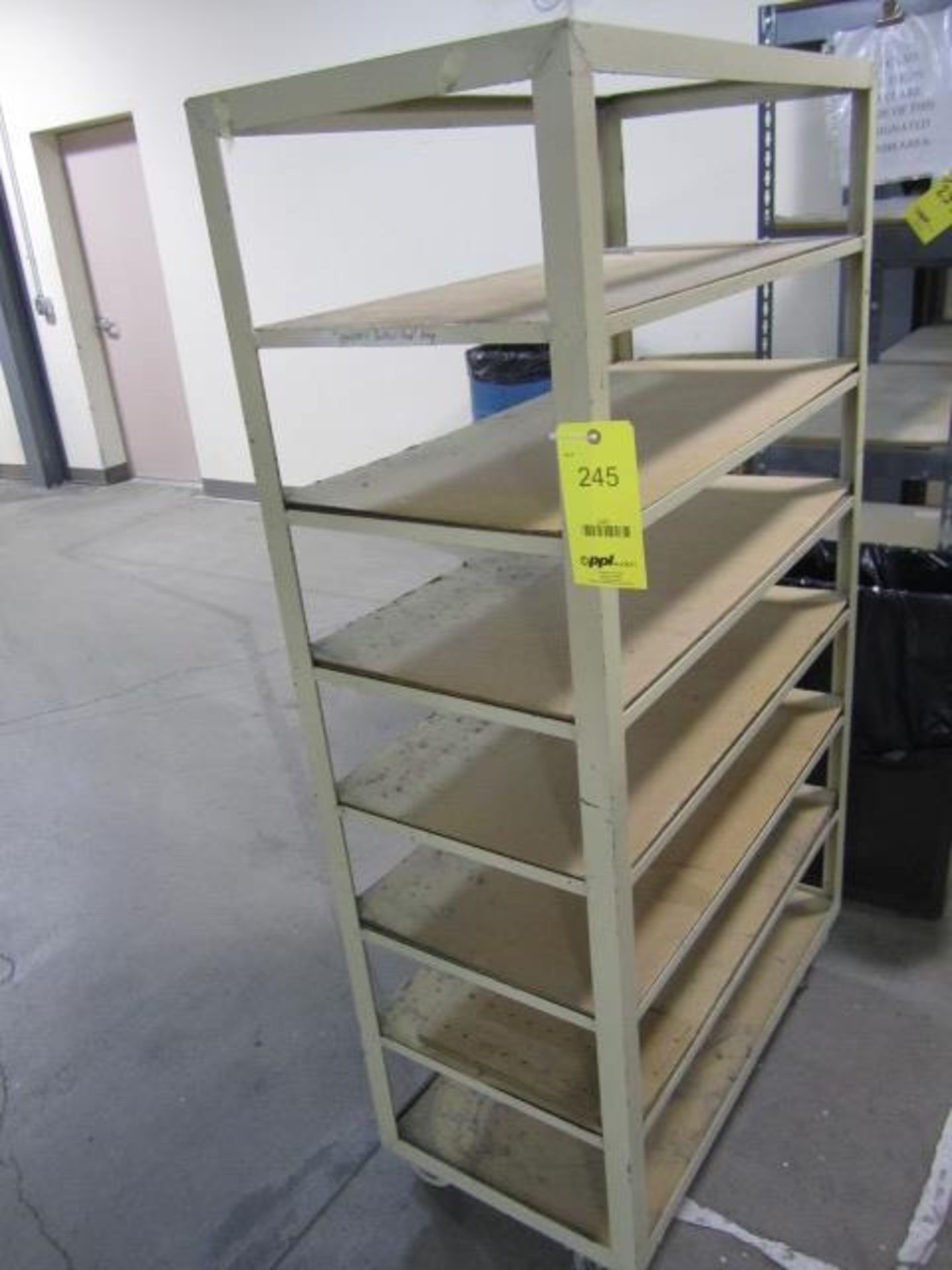 LOT: (1) 4-Wheel 7-Shelf Cart, (1) 2-Door Cabinet, (4) 4-Drawer File Cabinets (Area A)