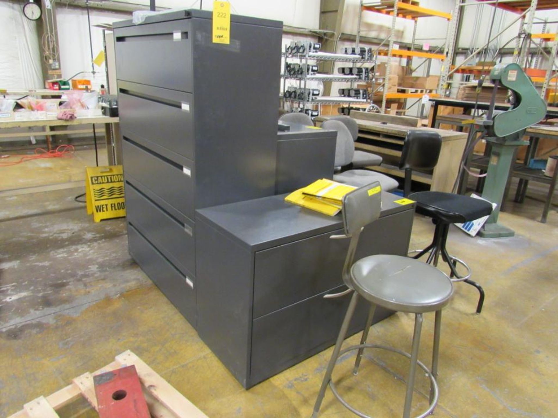 LOT: (3) Assorted Lateral File Cabinets, (8) Assorted Chairs (Area C)