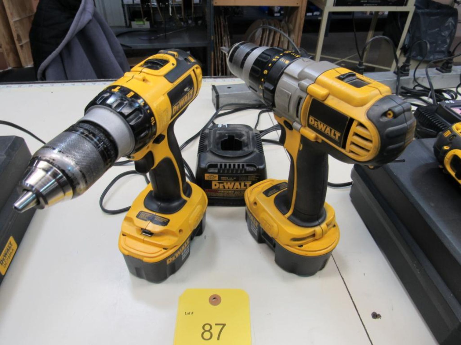 LOT: (2) Dewalt 1/2 in. 18 Volt Cordless Drill Drivers, Charger (no case) (Area A)