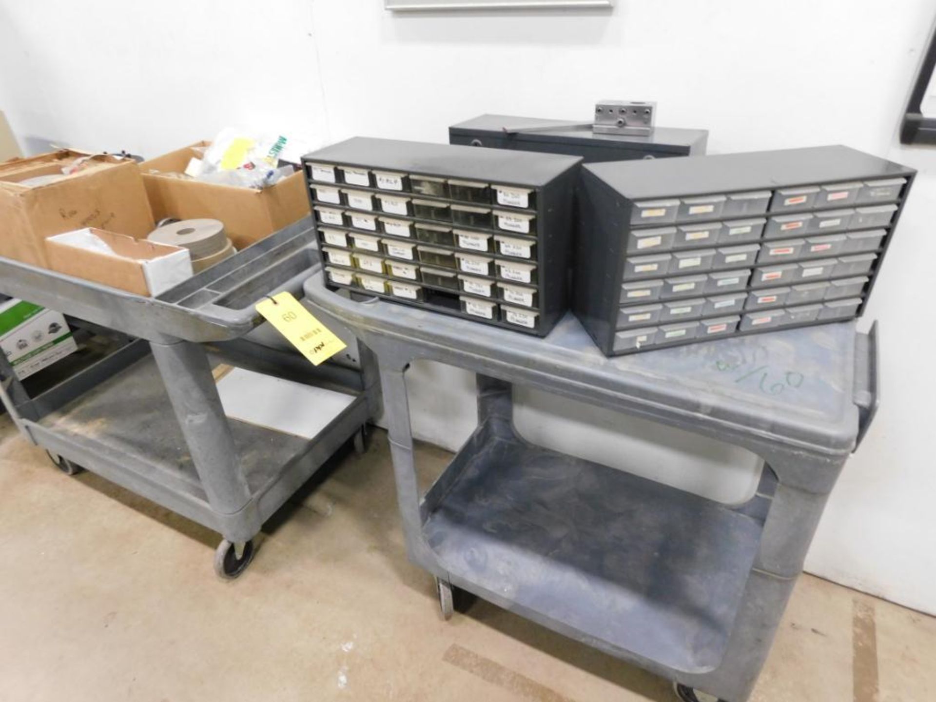 LOT: Assorted Wheels, Parts & Tooling with (2) Rolling Carts (for Royal Master grinder) - Image 2 of 2