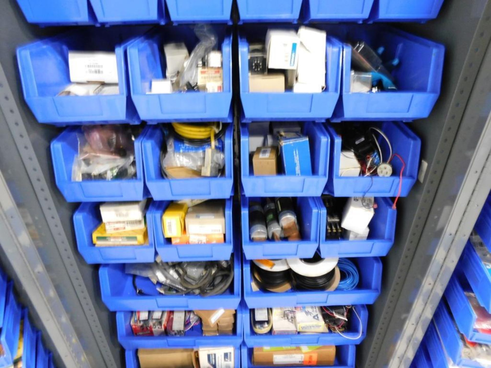LOT: Heavy Duty Lockable Steel Bin Cabinet with Large Quantity of Fuses, Switches, Electrical - Image 3 of 3