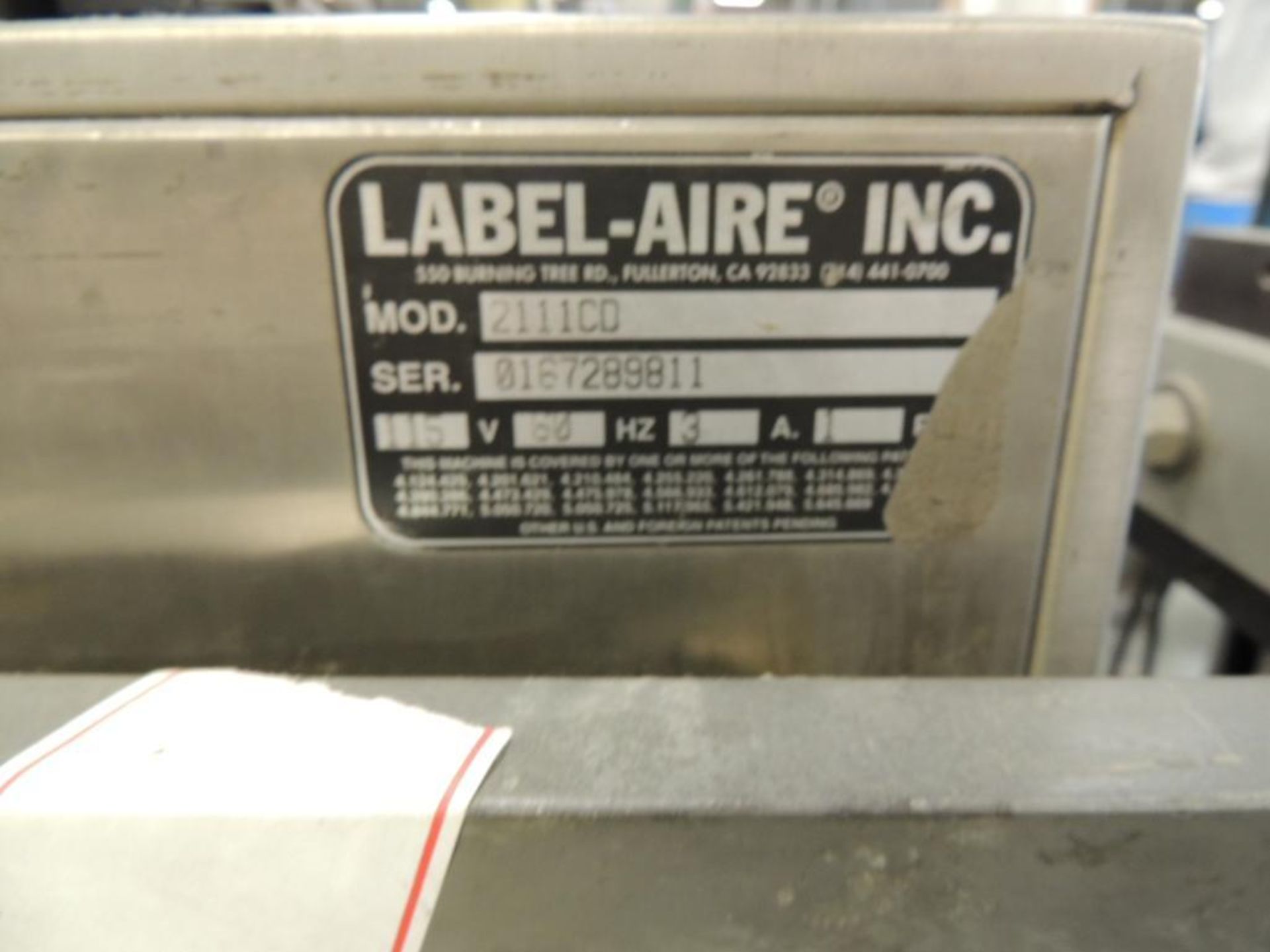 Label Aire Labeler, Model 3135-3500 On Roll-Away Base. S/N 0302530807 - Image 2 of 2