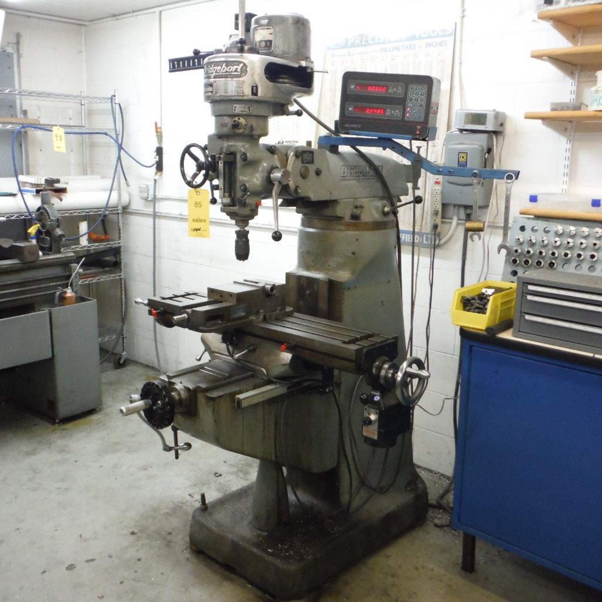 Bridgeport 12BR Milling Machine S/N 5870-6, with Kurt Vise, Acu-Rite III Digital Rea