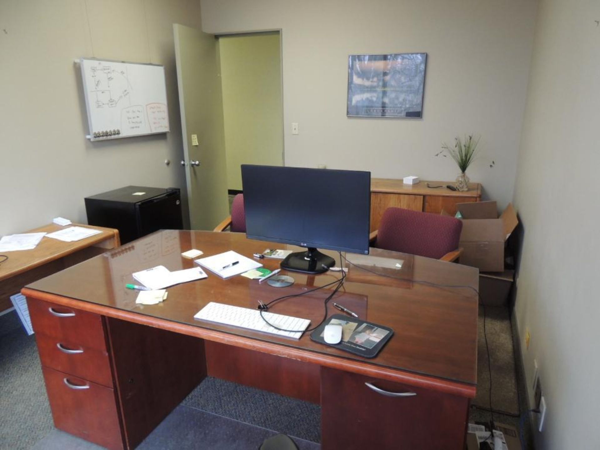 LOT: Straight Desk Gass Top, Credenza, File Cabinet