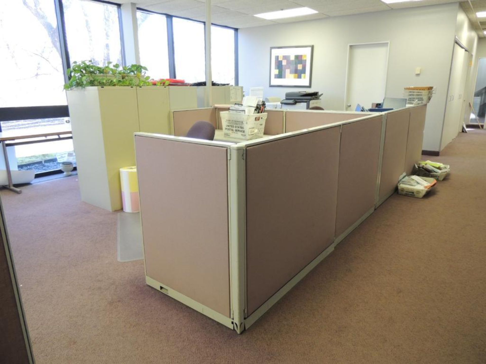 LOT: (4) Cubicle Sections L Shape, Low Profile With File Cabinets