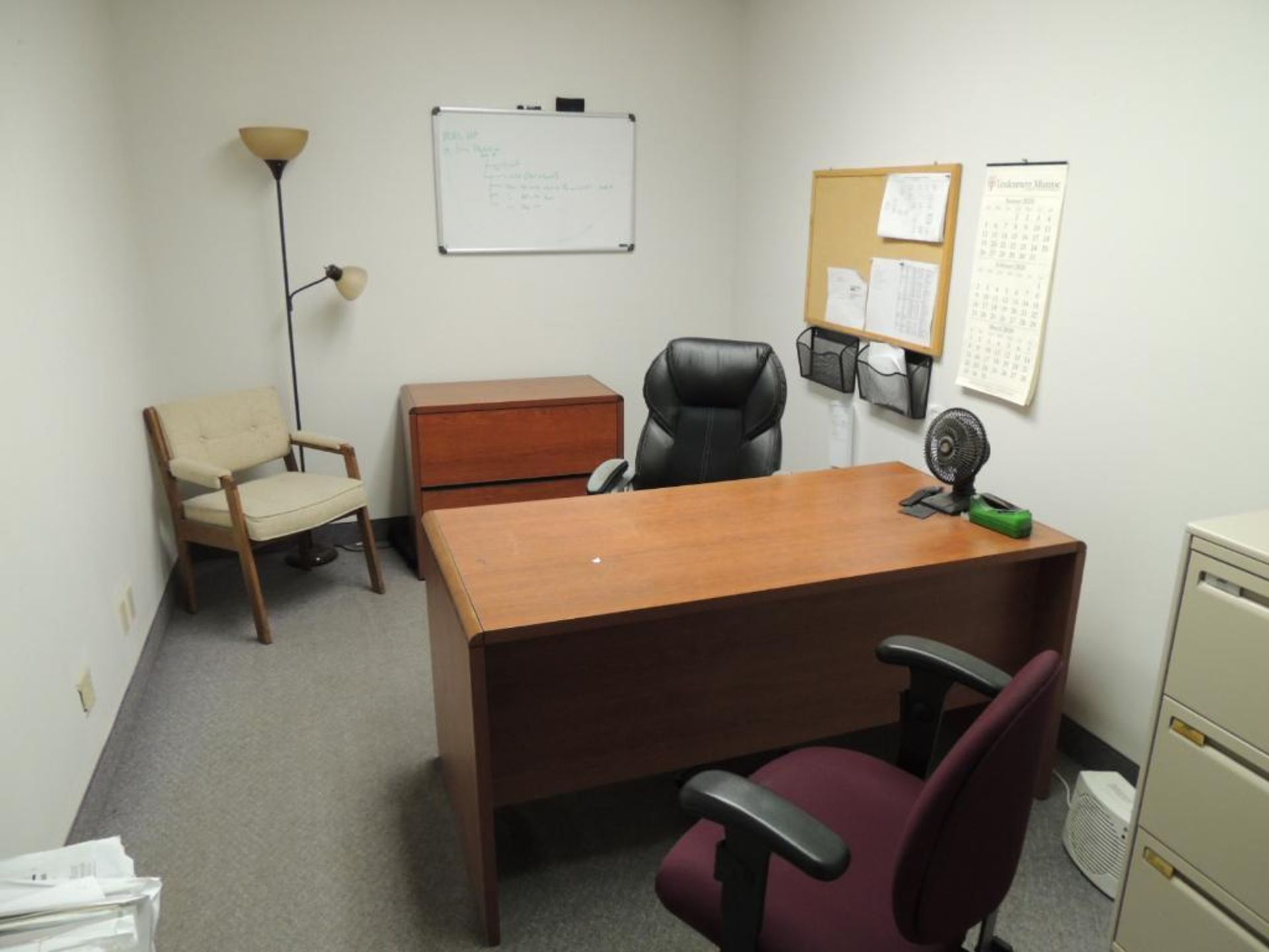 LOT: (2) Staright Desks, Office Chairs, (4) File Cabinets