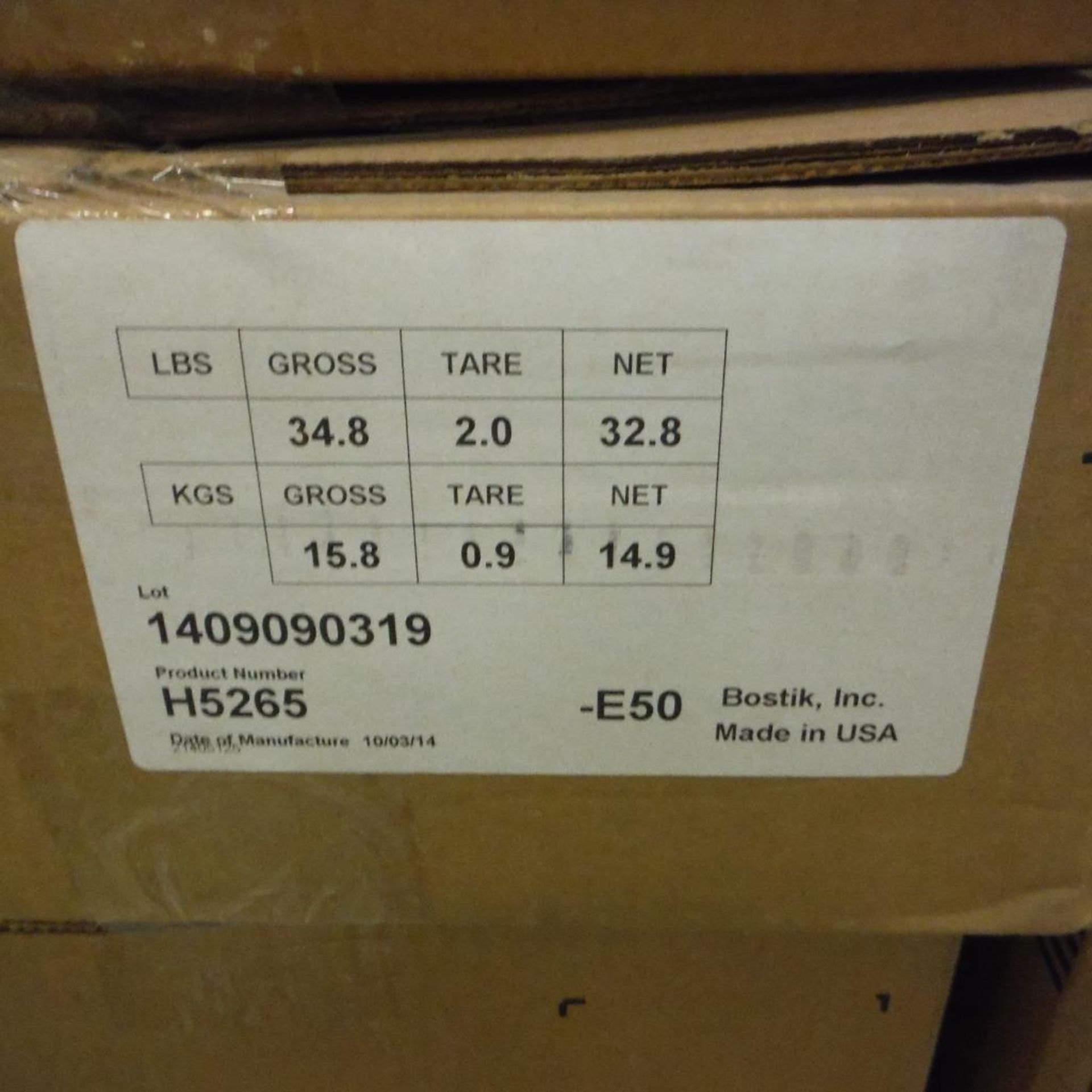 LOT: Adhesive, HB Fuller Hot Melt PHC-9255, (5) Boxes, Bostik Hot Melt H5265, (17) Boxes - Image 2 of 4