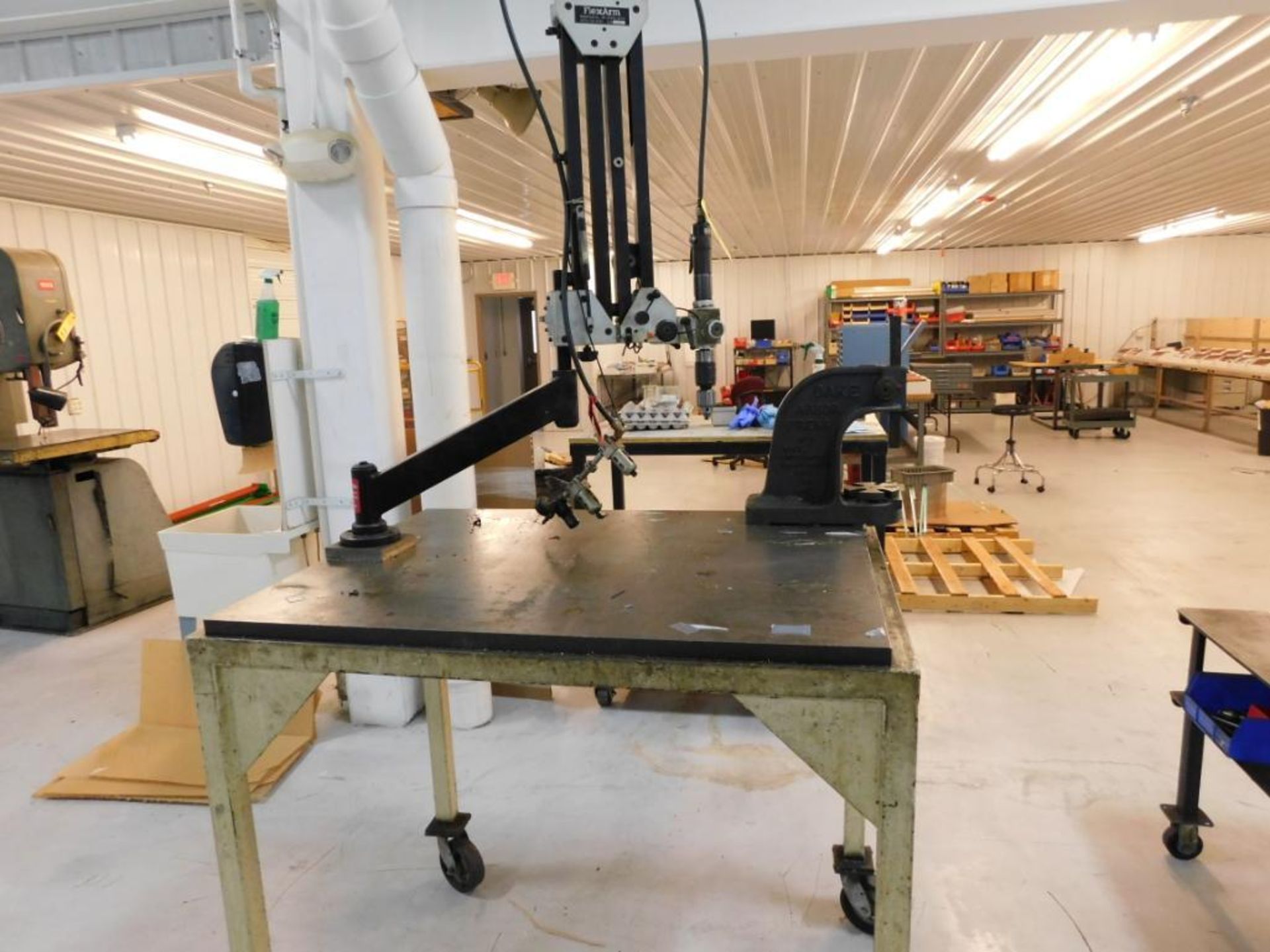 Flex Arm Pnuematic Tapping and Drilling System on Rolling Steel Stand w/Dake #0 Arbor Press