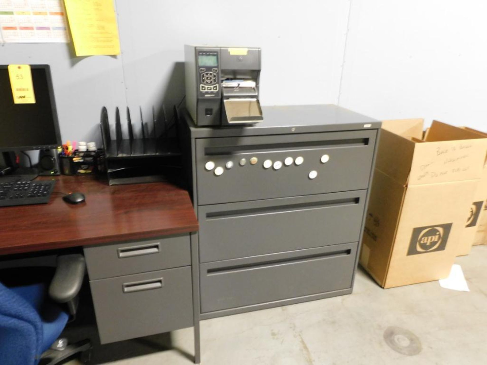 LOT: Office Desk and Chair, (1) Monitor and Key Board, (1) 3-Drawer File Cabinet, (1) Zebra ZT 410 L - Image 3 of 3