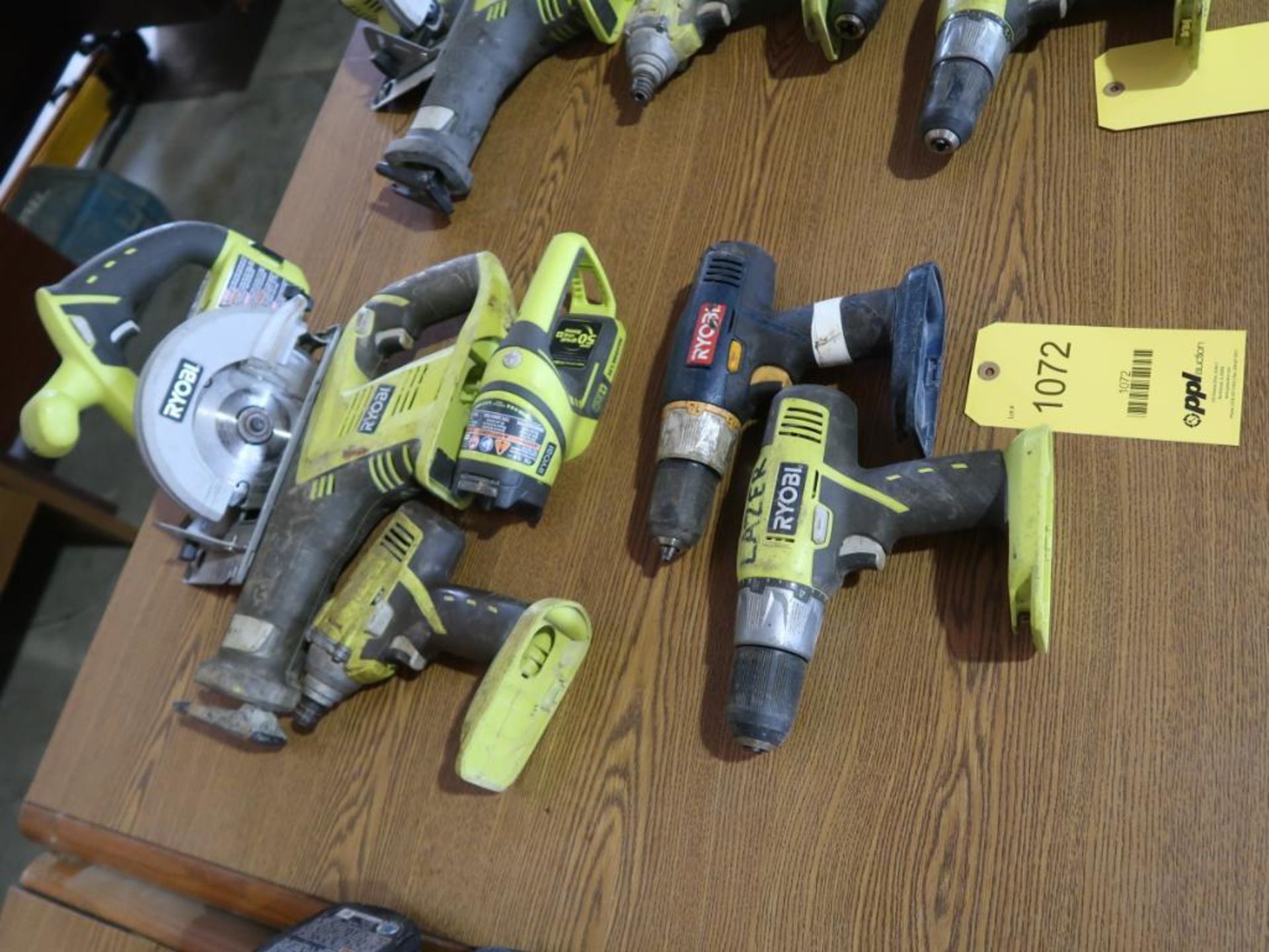 LOT: (1) Ryobi 5-1/2 in. Saw, (1) Ryobi Sawzall, (1) Ryobi Impact Driver, (1) Ryobi Light, (2) Ryobi