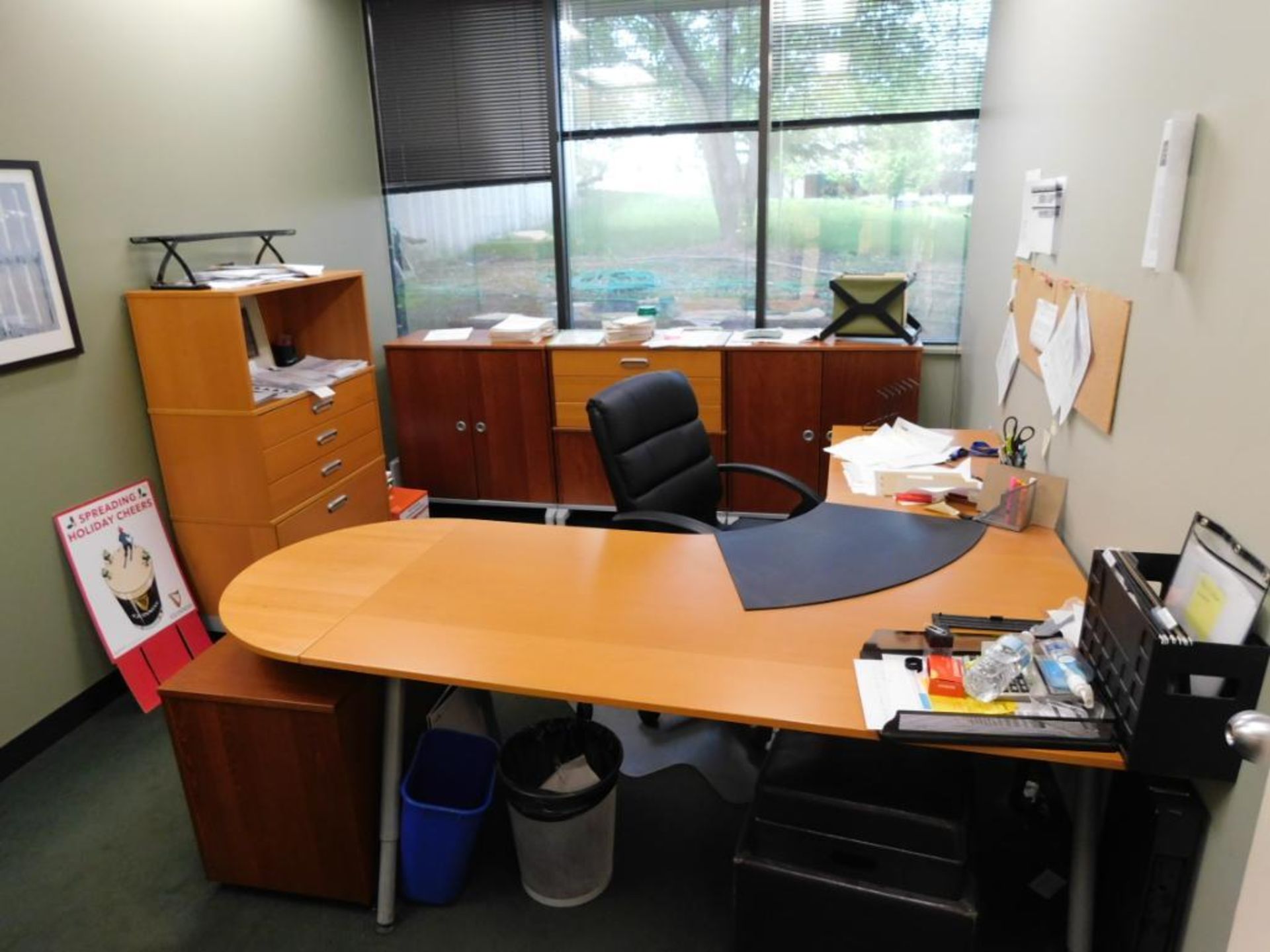 LOT: Contents of (2) Offices and Hall - (2) Desks and Assorted Cabinets, (5) Chairs and Display Tabl