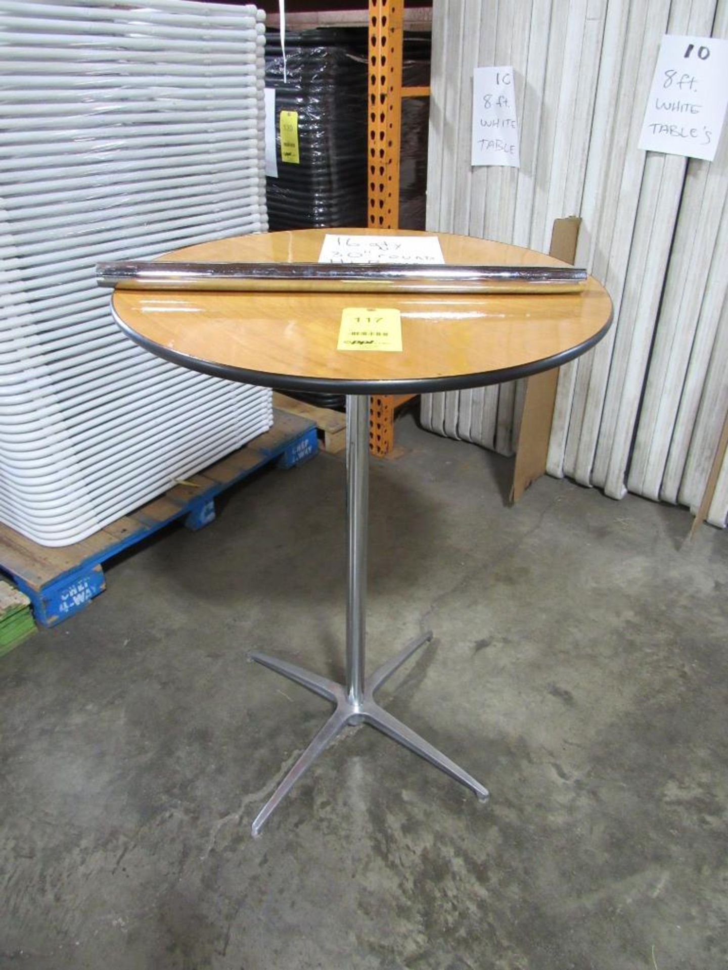 LOT: (4) 30 in. Round Hi Boy Wooden Table w/30 in. and 42 in. Posts