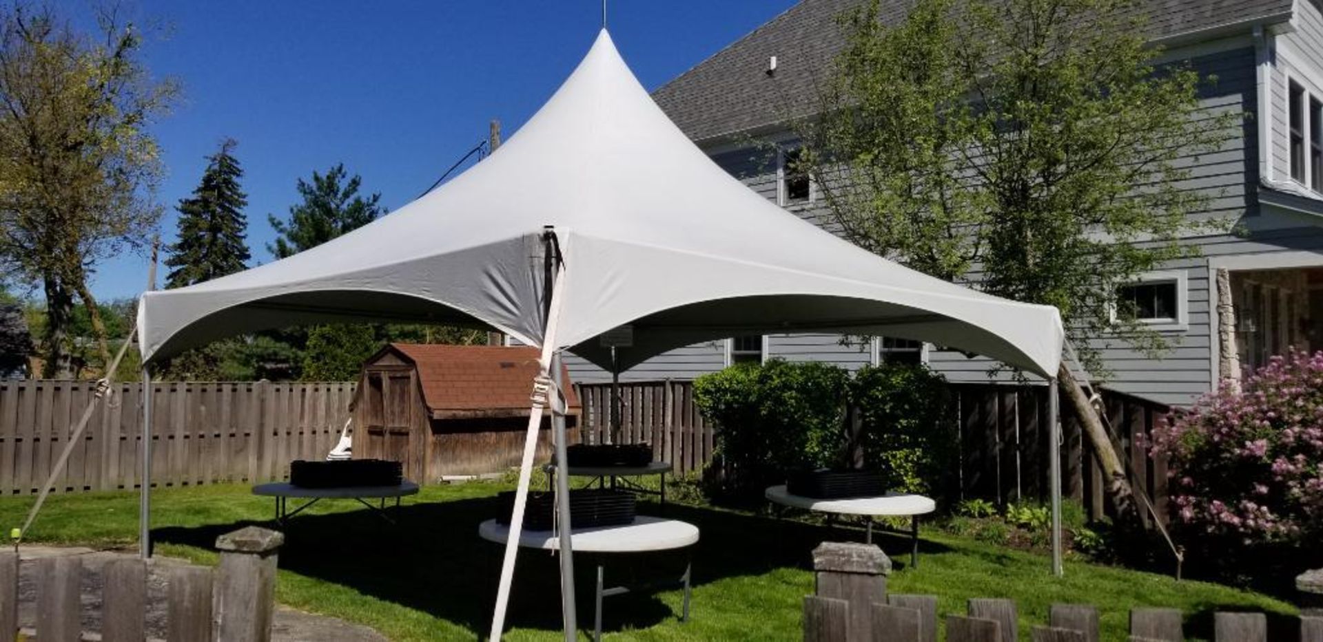 20 ft. x 20 ft. PINNACLE Hi Peak Frame Tent - Complete  (sidewalls and rain gutters lots available)