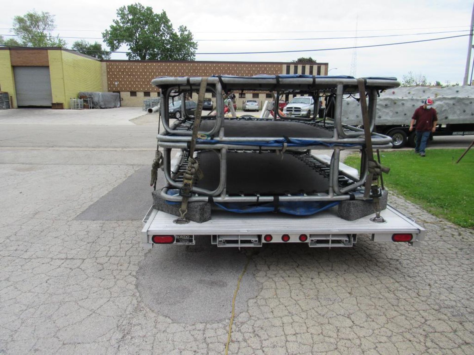 BULK LOT: 4 person Eurobungy unit with 6' x 10' trampolines and custom 20' Alumna car hauler trailer - Image 11 of 13