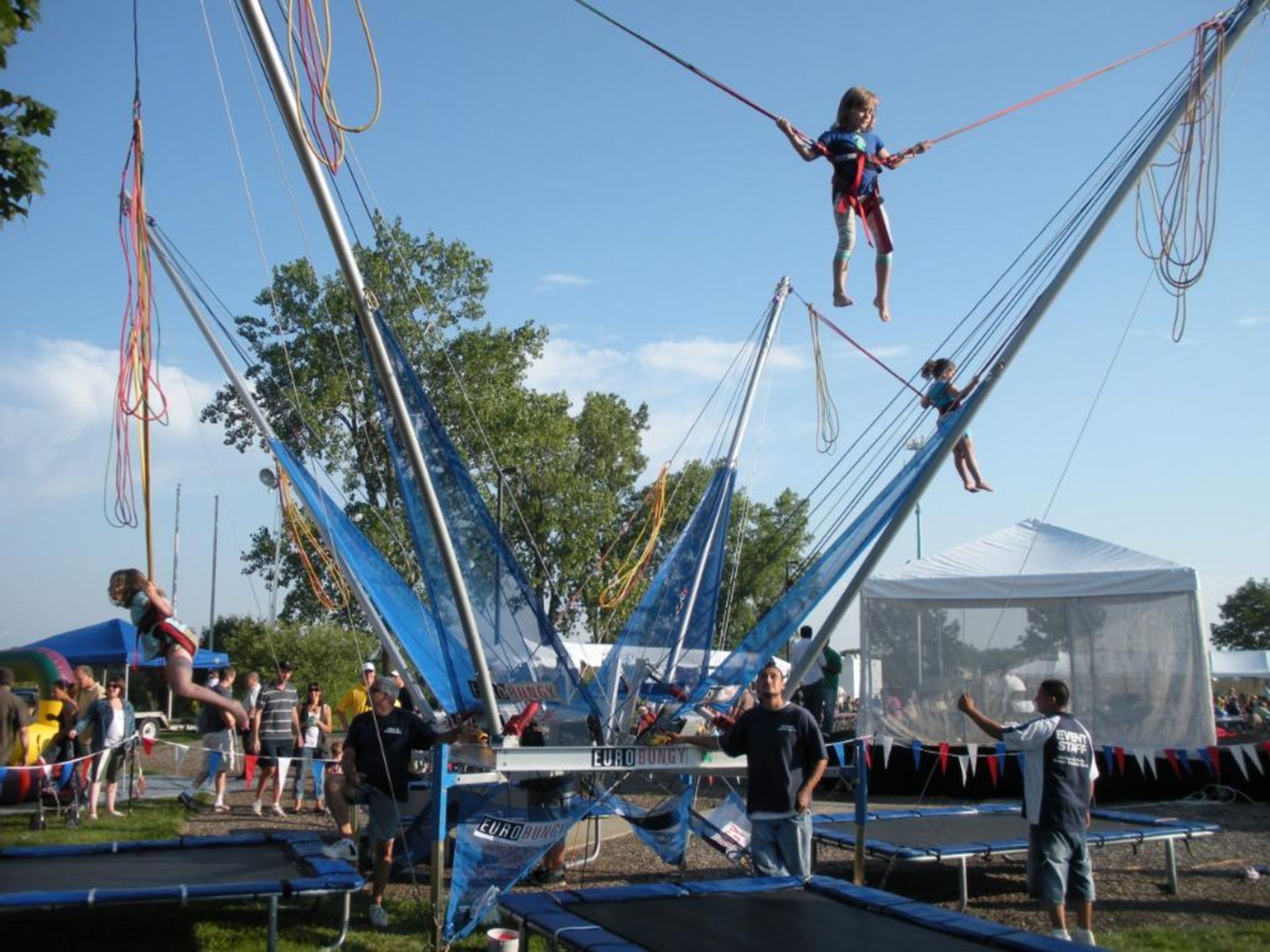 BULK LOT: 4 person Eurobungy unit with 6' x 10' trampolines and custom 20' Alumna car hauler trailer