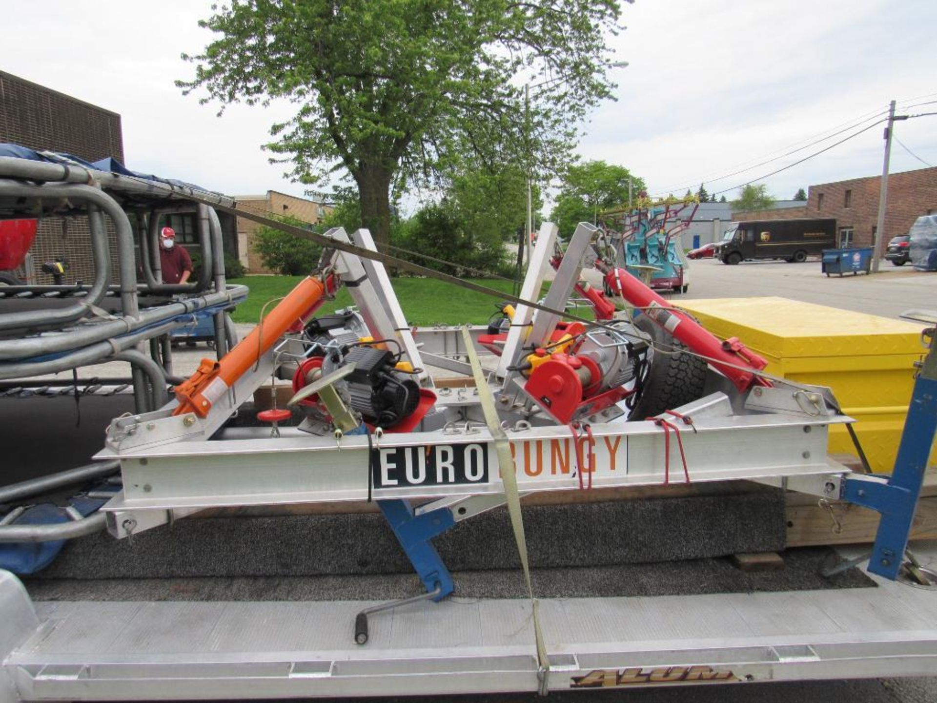 BULK LOT: 4 person Eurobungy unit with 6' x 10' trampolines and custom 20' Alumna car hauler trailer - Image 6 of 13