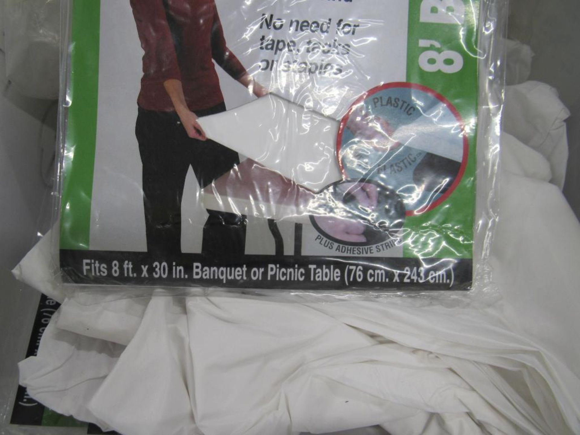LOT: (75) KWIK Cover 8 ft. Table Covers, White - Image 2 of 3