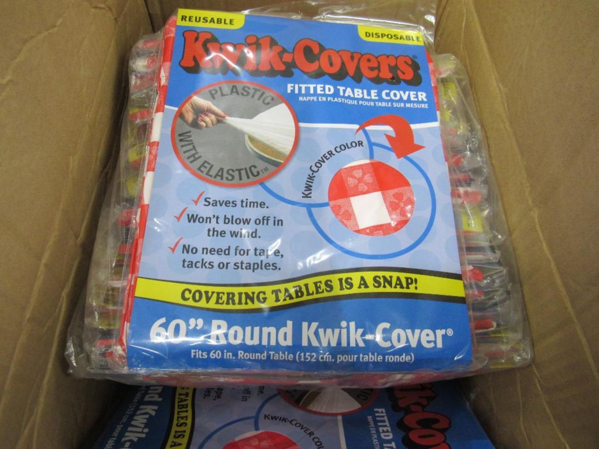 LOT: (30) KWIK Cover 60 in. Round Table Covers, Red and White