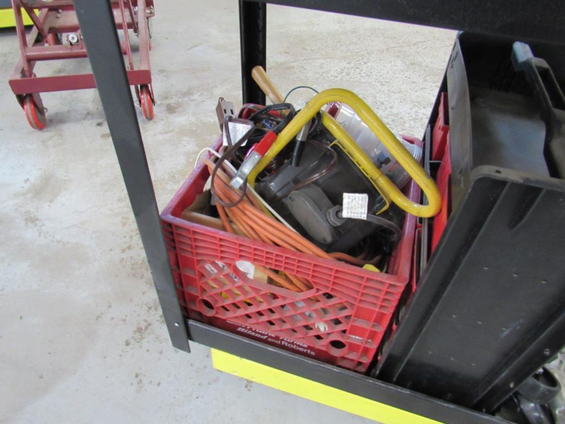 LOT: Hardware Bin Rack/Double Sided w/Cart of Misc. Tooling, Hand Tools, Wheels - Image 6 of 6