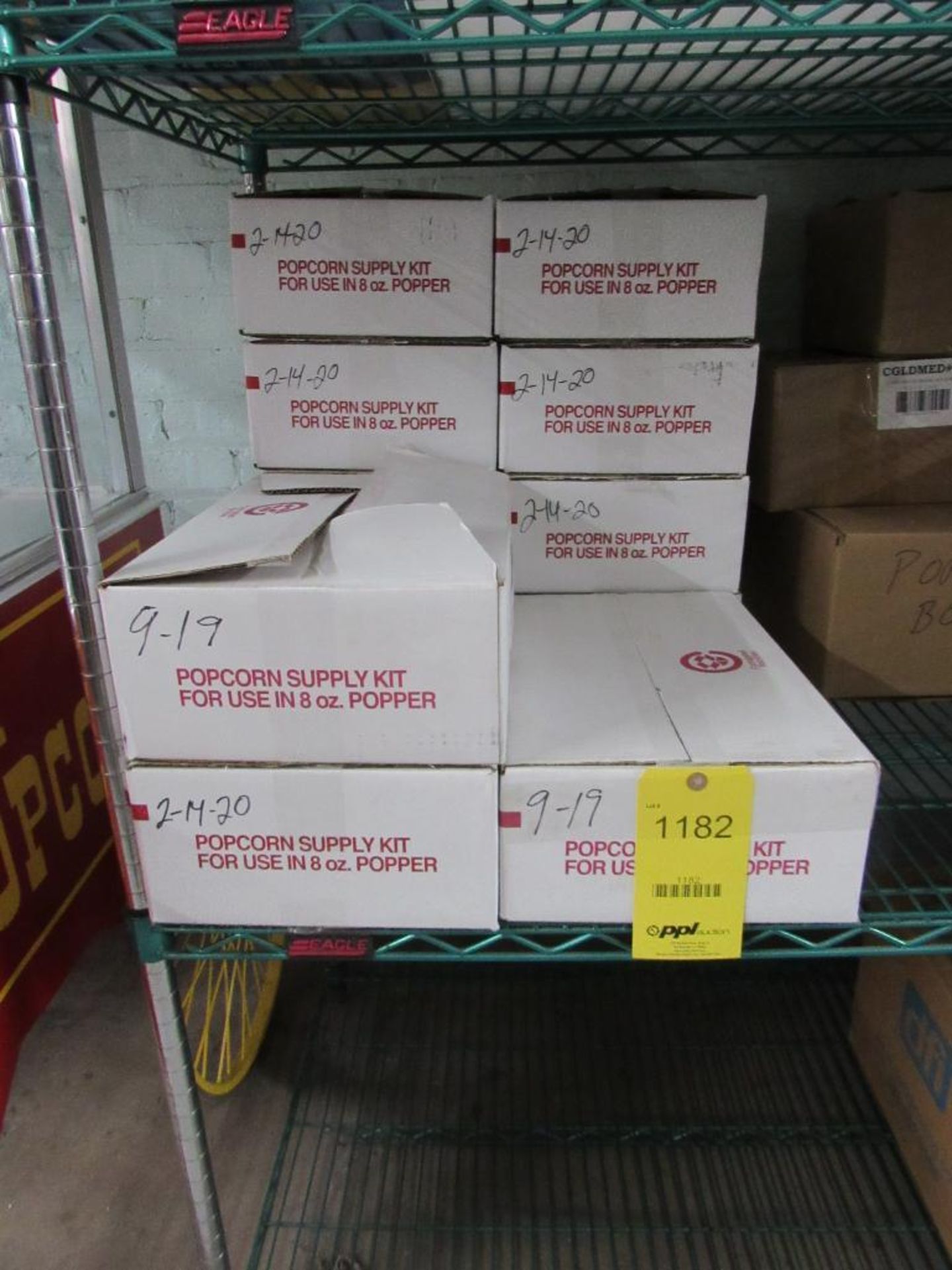 LOT: Popcorn Supplies, (11) Cases Popcorn, (3000) Bags, Popcorn Boxes