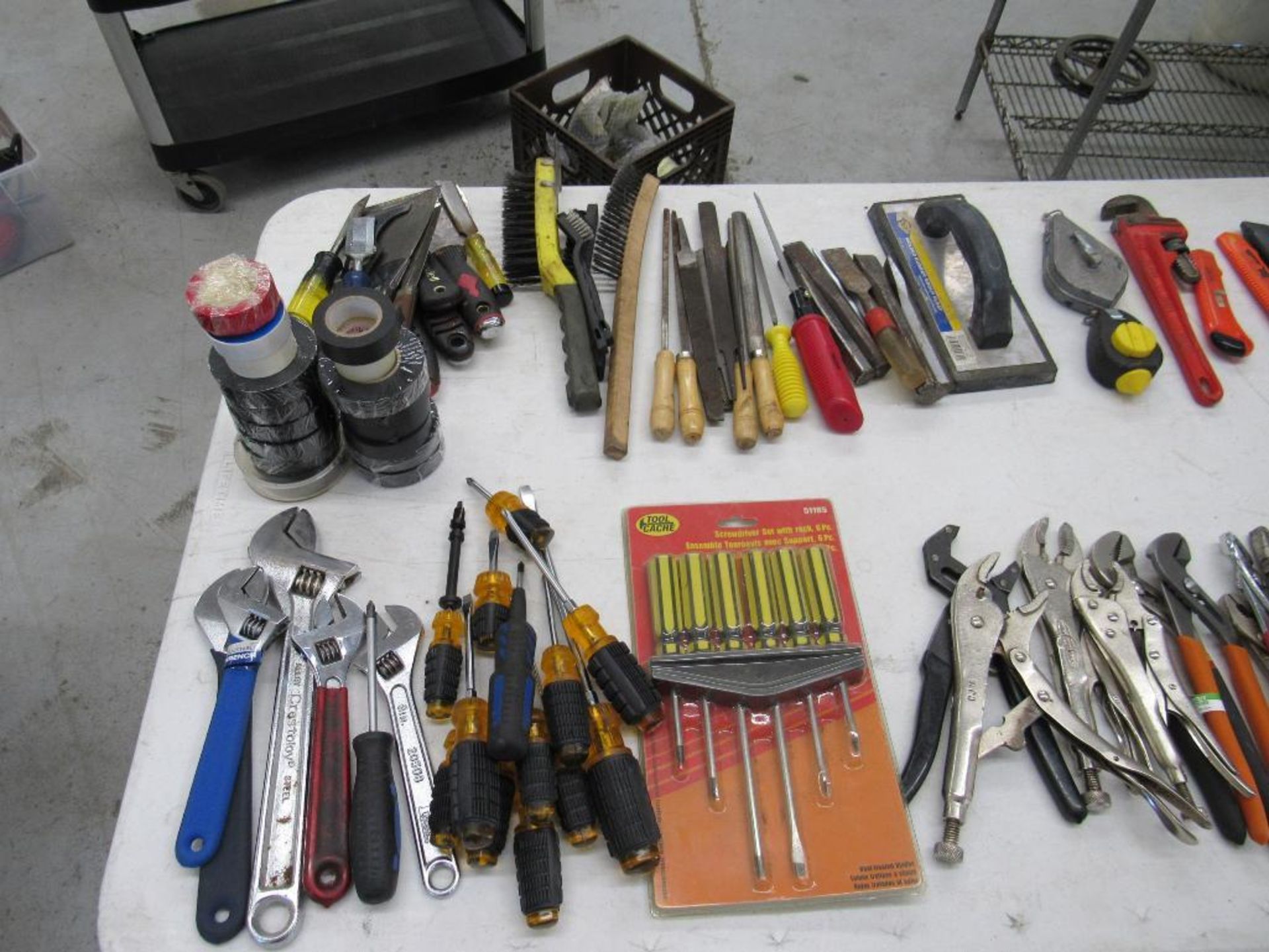 LOT: Assortment of Wrenches, Screw Drivers, Chanel Locks, Scrapers, Files, Brushes, Box Cutters - Image 3 of 7
