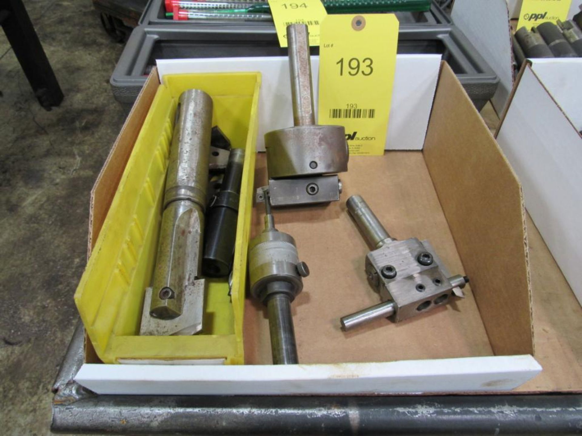 LOT: Assorted Adjustable Boring Heads & (1) Spade Drill in (1) Box