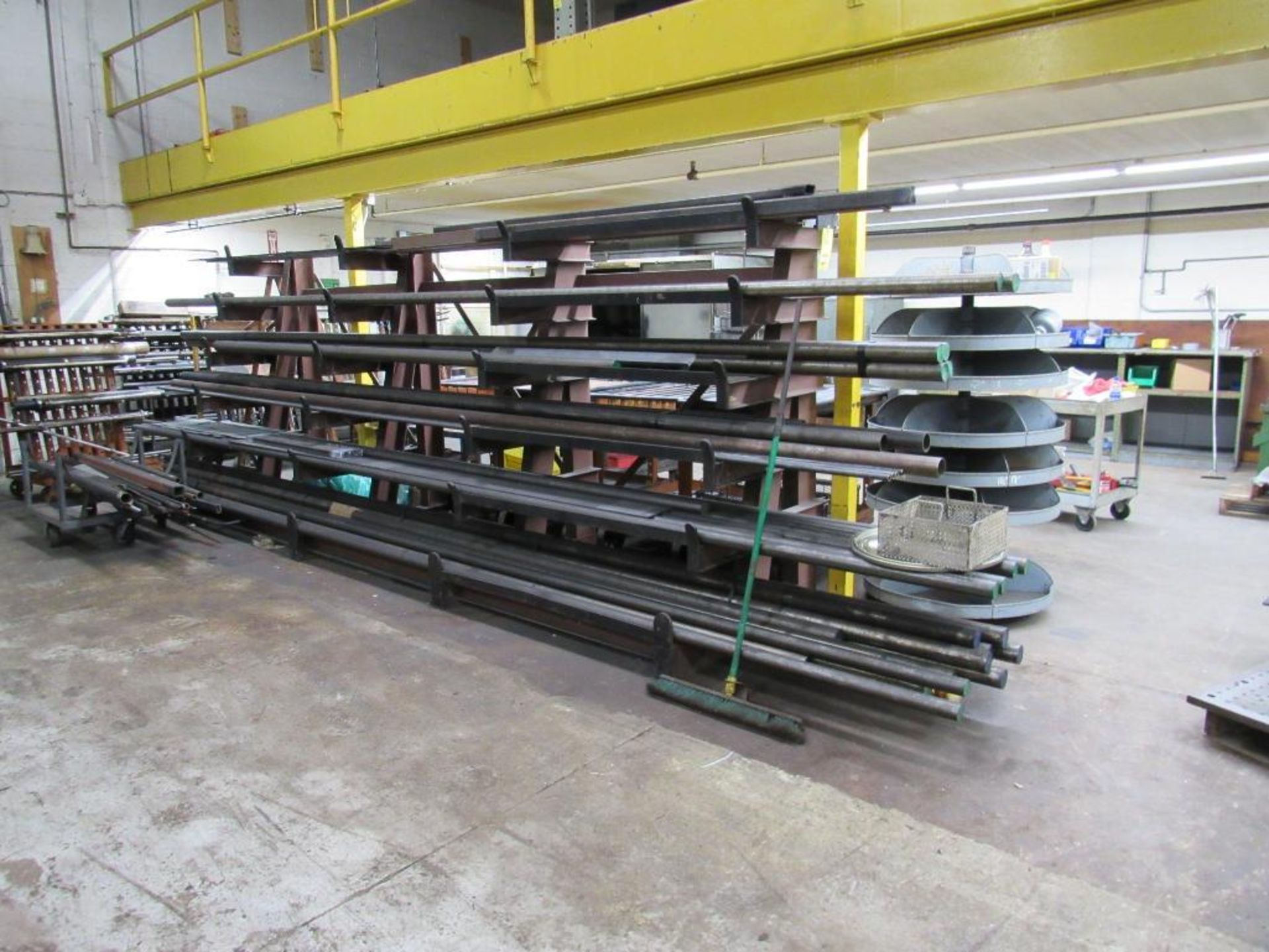 LOT: Cantelever Rack with Contents, Misc. ,Bar Stock, (4) Carts with Contents Misc. Round Stock