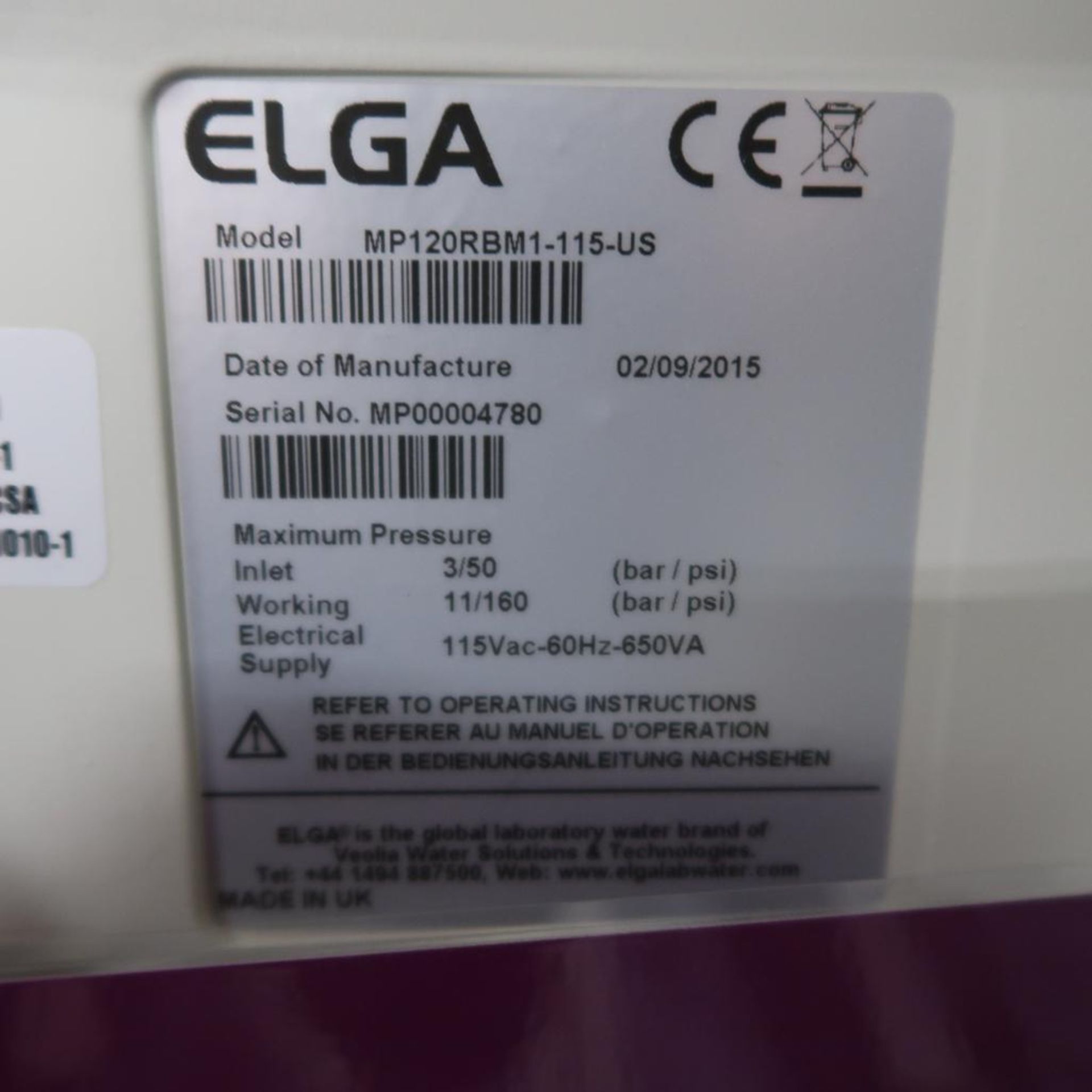 ELGA/MEDICA RO System, Model MP120RBMI-115-115, S/N MP 00004780, 2/2015 - Image 6 of 6