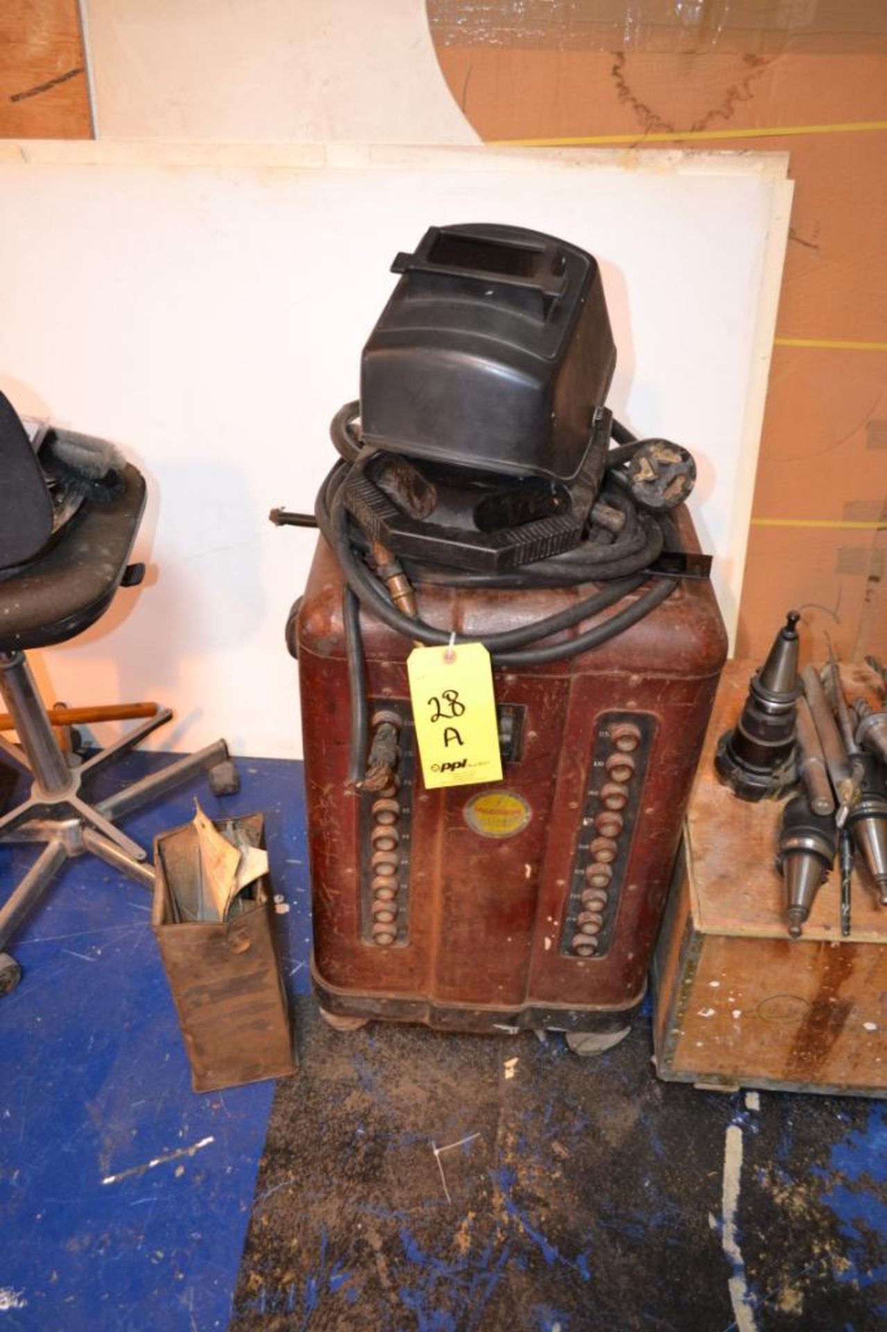 LOT: Marquette AC Arc Welder, with Face Shield & Helmet