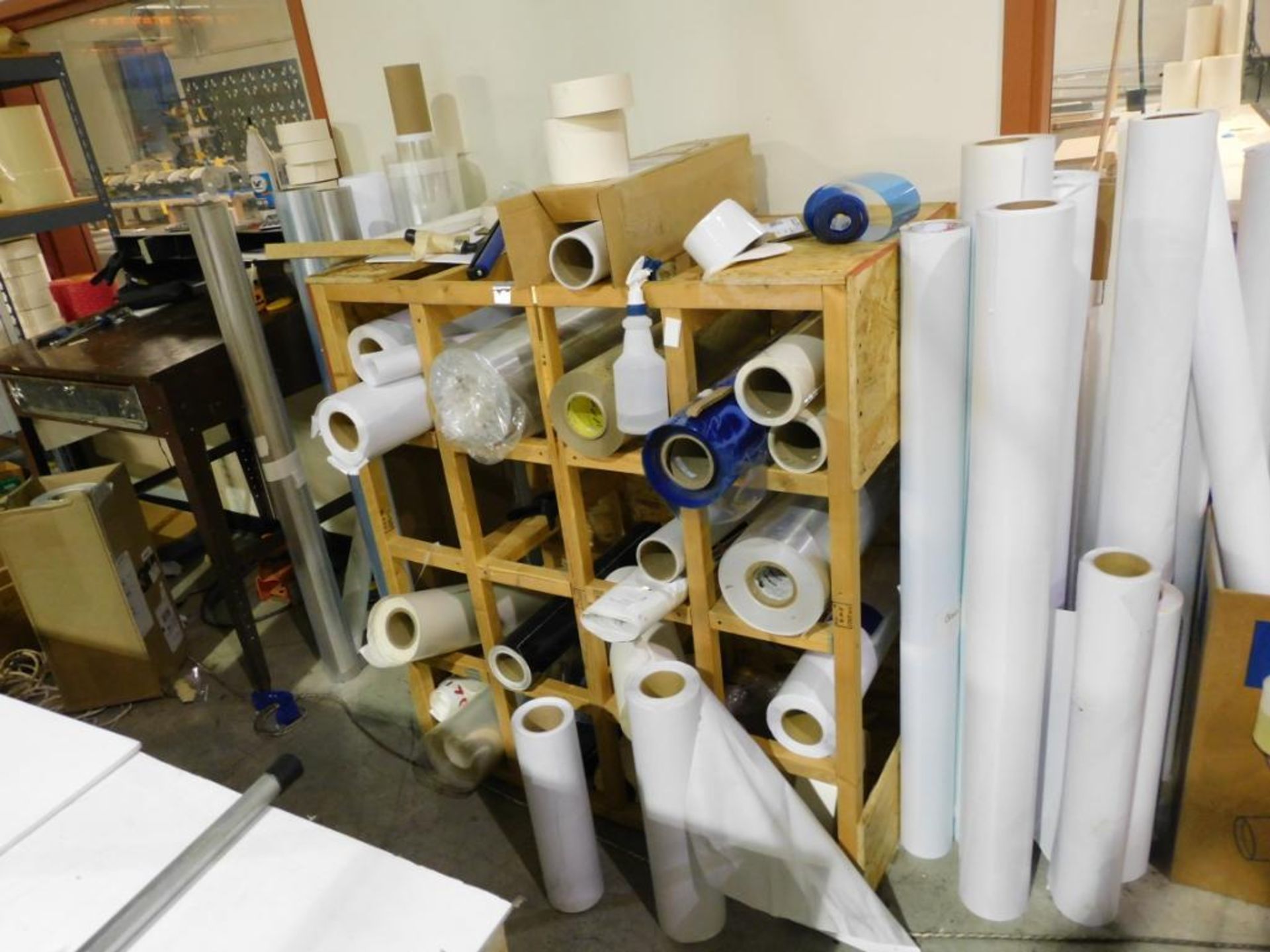 LOT: Assorted Rolls of Material (on racks & along wall) - Image 2 of 3