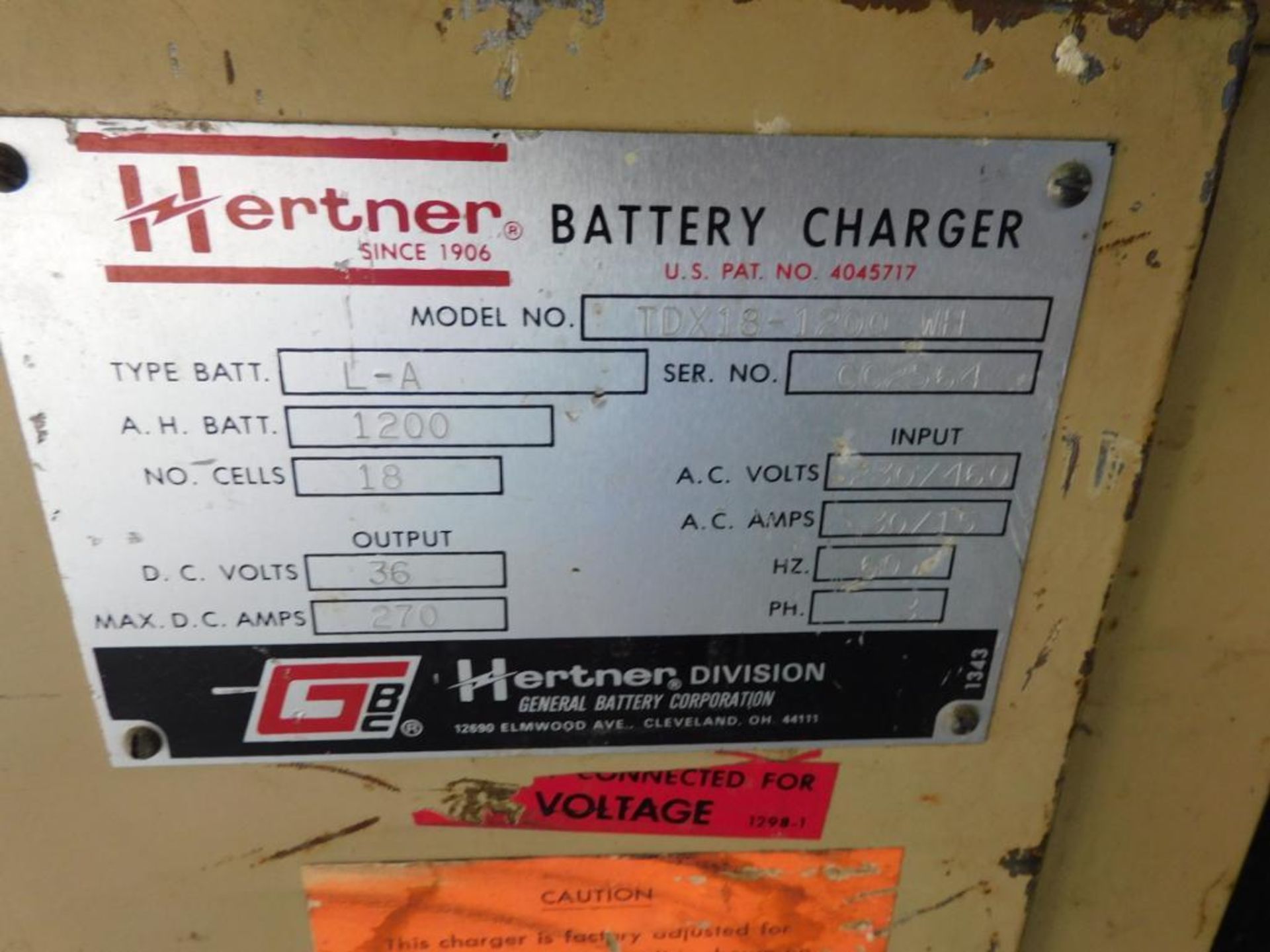Hertner Battery Charger Model TDX/18-1200 WH, S/N CC2564 - Image 2 of 2