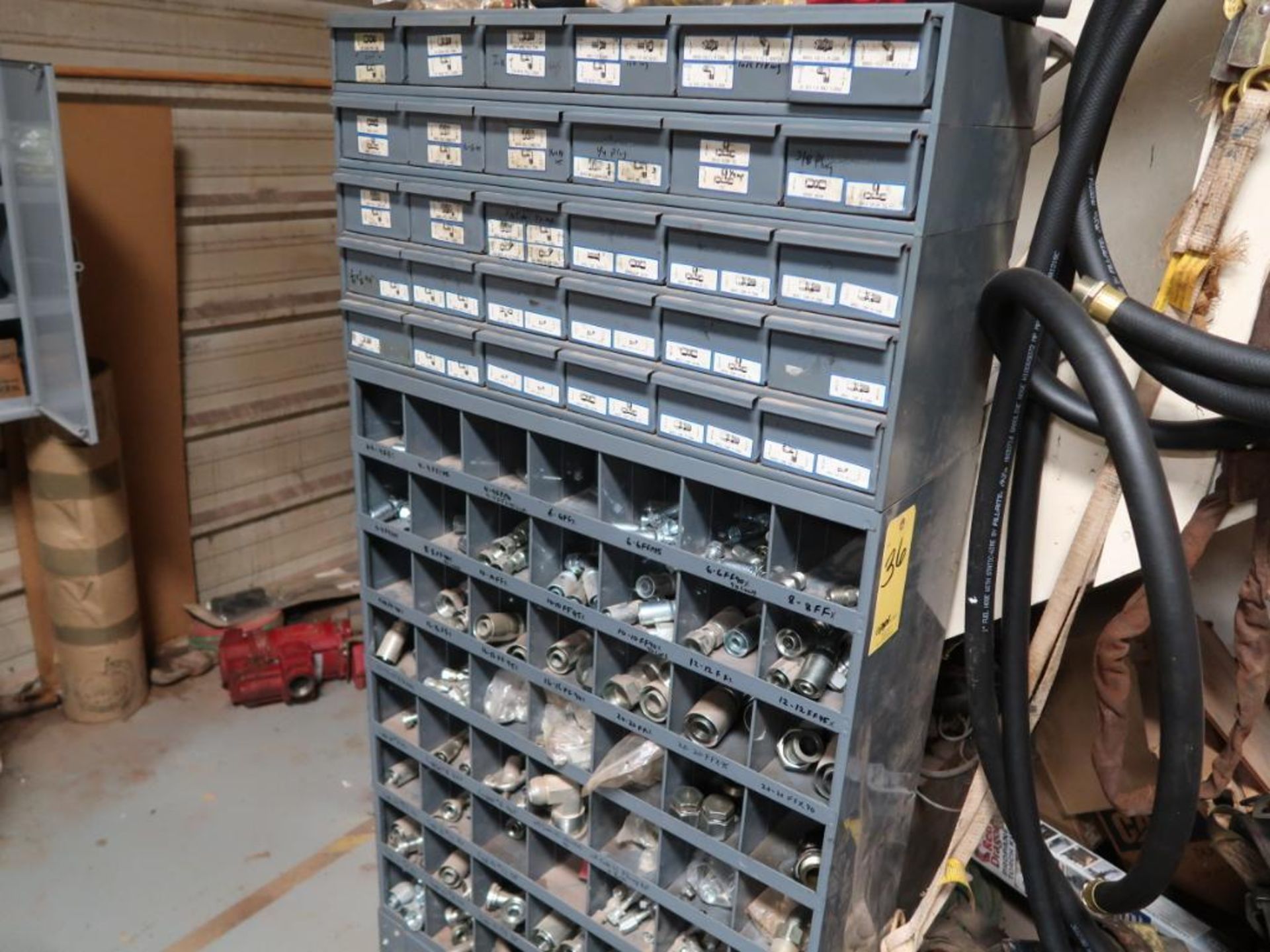 LOT: Large Quantity of Hydraulic Fittings with Cubby Hole Shelving & Drawers - Image 3 of 3