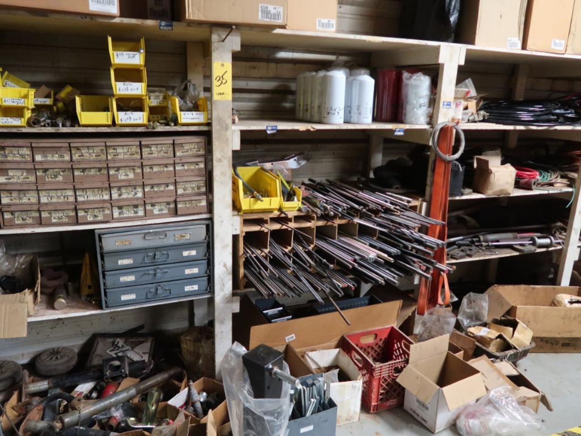 LOT: Contents of Parts Room including Filters, Fluids, Truck Parts, Bearings, Chain, Engine & Brake - Image 7 of 19