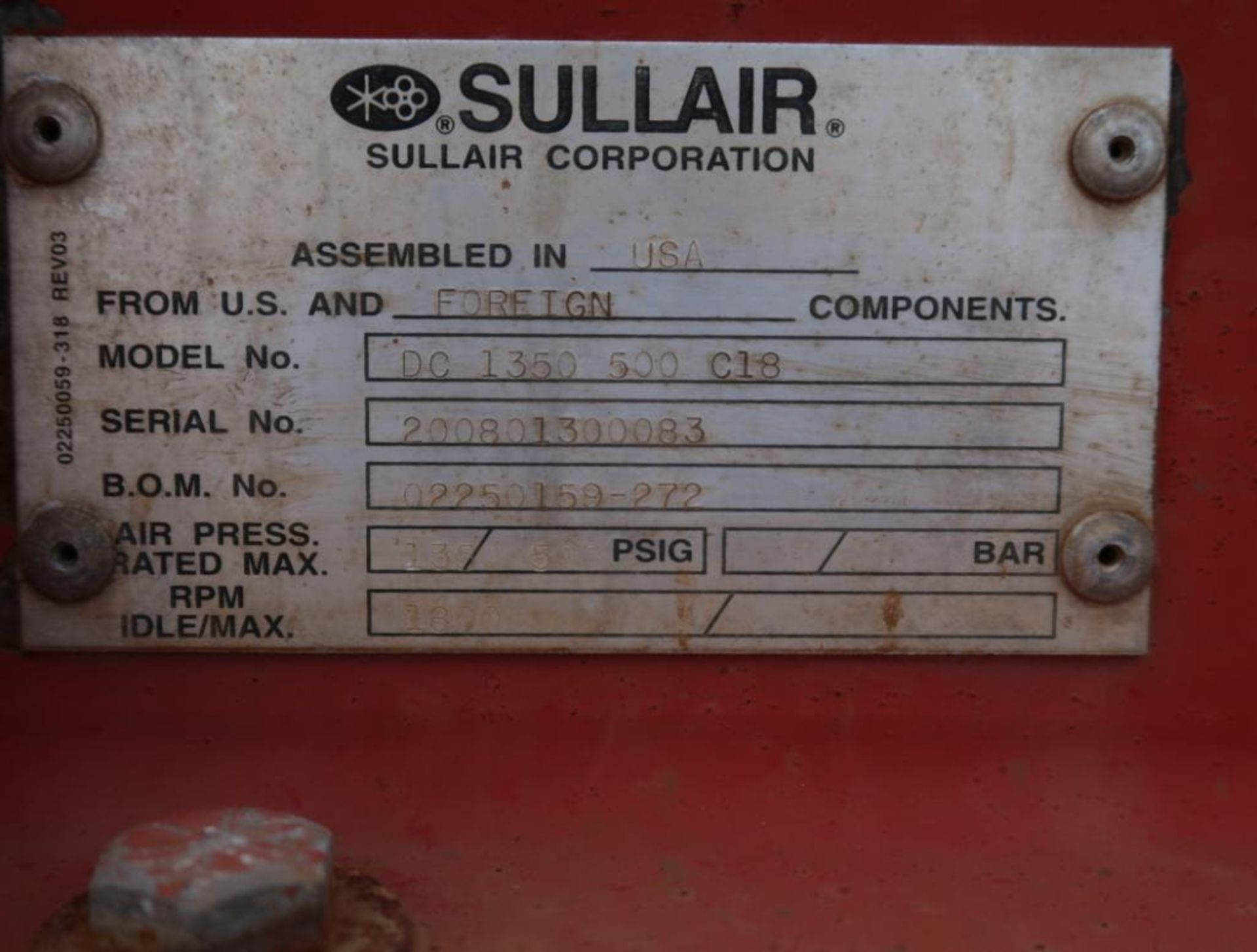 2008 Lufkin Air Compressor Trailer, VIN 1L01B452881165558, with Sullair Air Compressor Model DC-1350 - Image 13 of 14