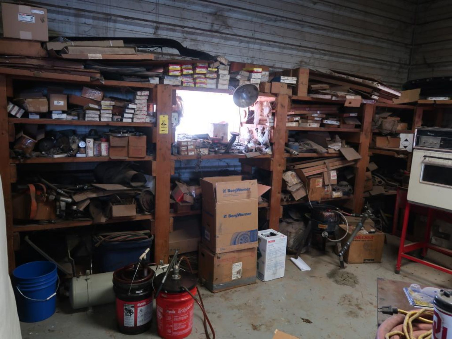 LOT: Balance of Room including Detroit Diesel Parts (old) (no shelving)