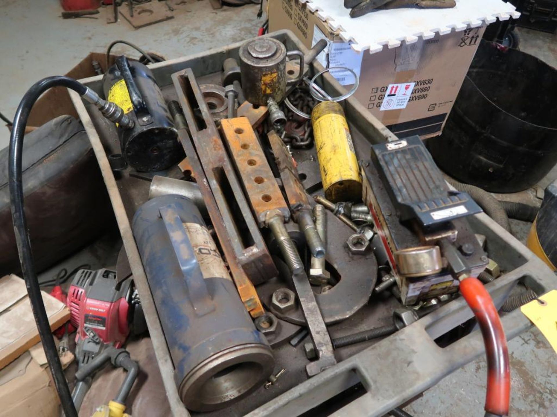 LOT: (3) Hydraulic Cylinders, Pump, Assorted Tooling, with Cart - Image 2 of 2