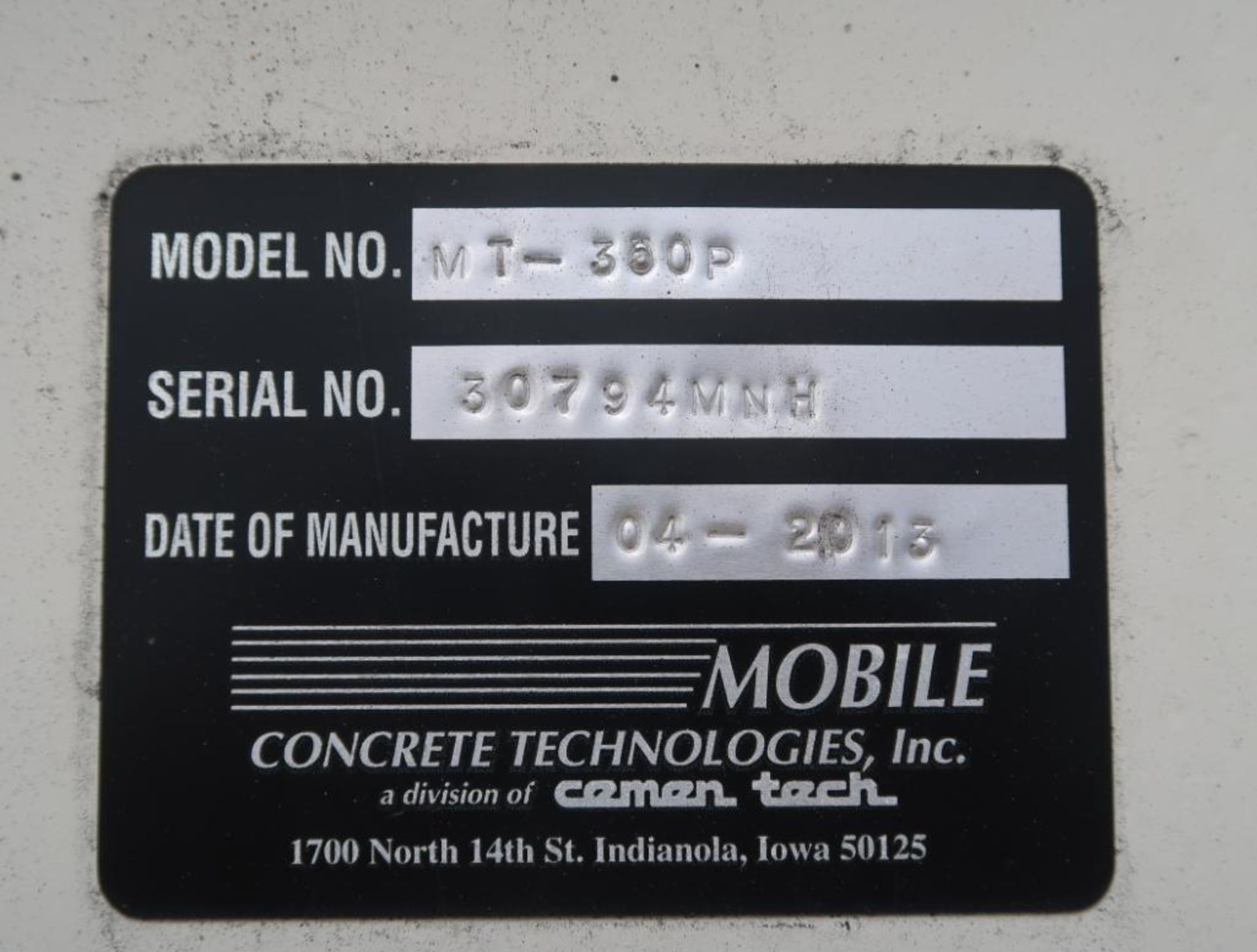 2013 Concrete Technologies Tandem-Axle Mobile Silo Model 350P, S/N 30794MNH - Image 6 of 6