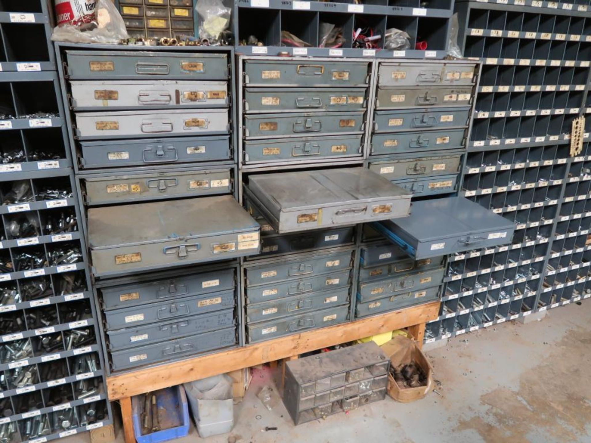 LOT: Large Quantity of Fasteners with Cubby Hole Shelving & Drawers - Image 6 of 7